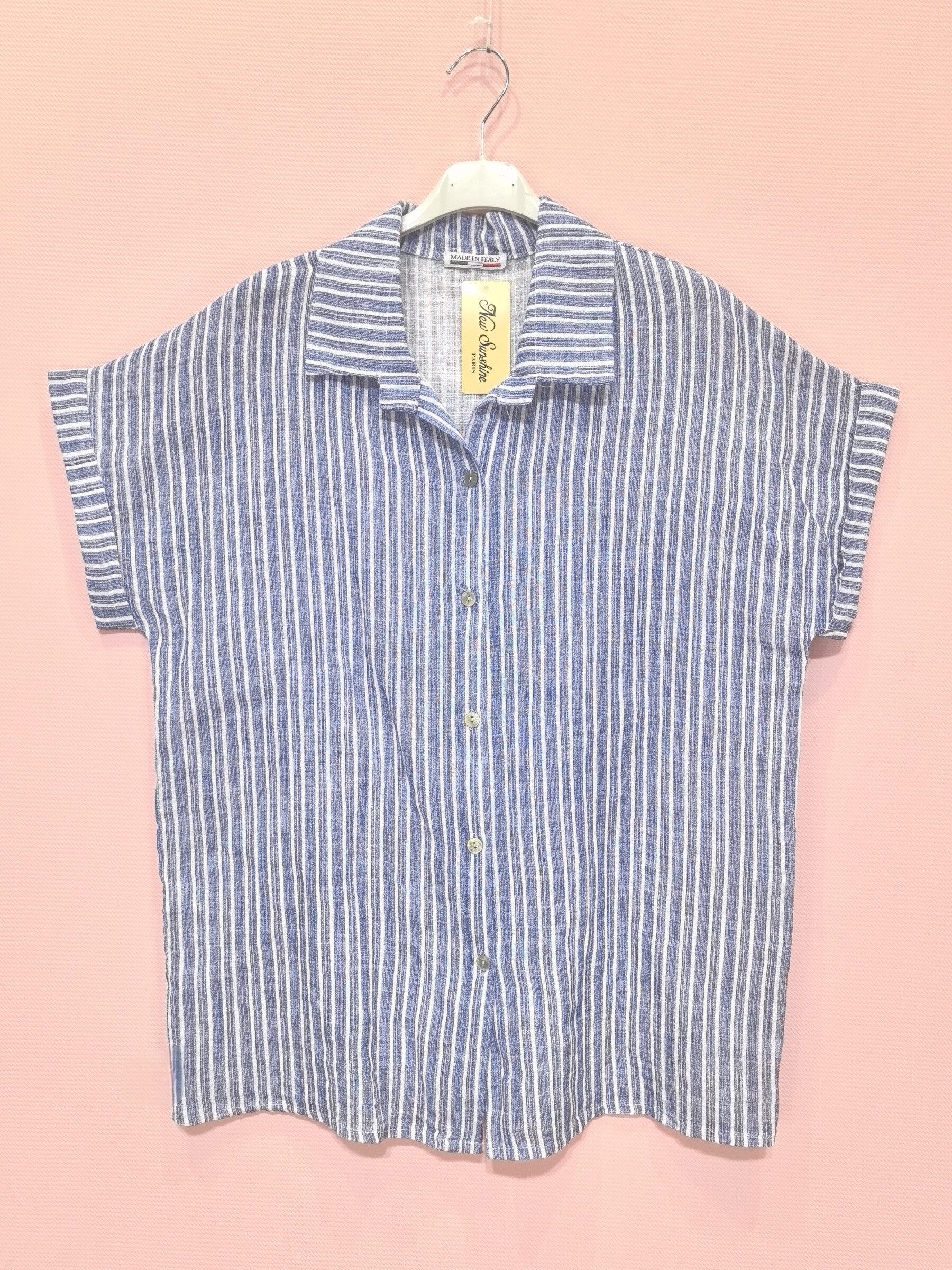 Grossiste New Sunshine - Chemise décontractée à manches courtes évasées, à rayures, à simple boutonnage