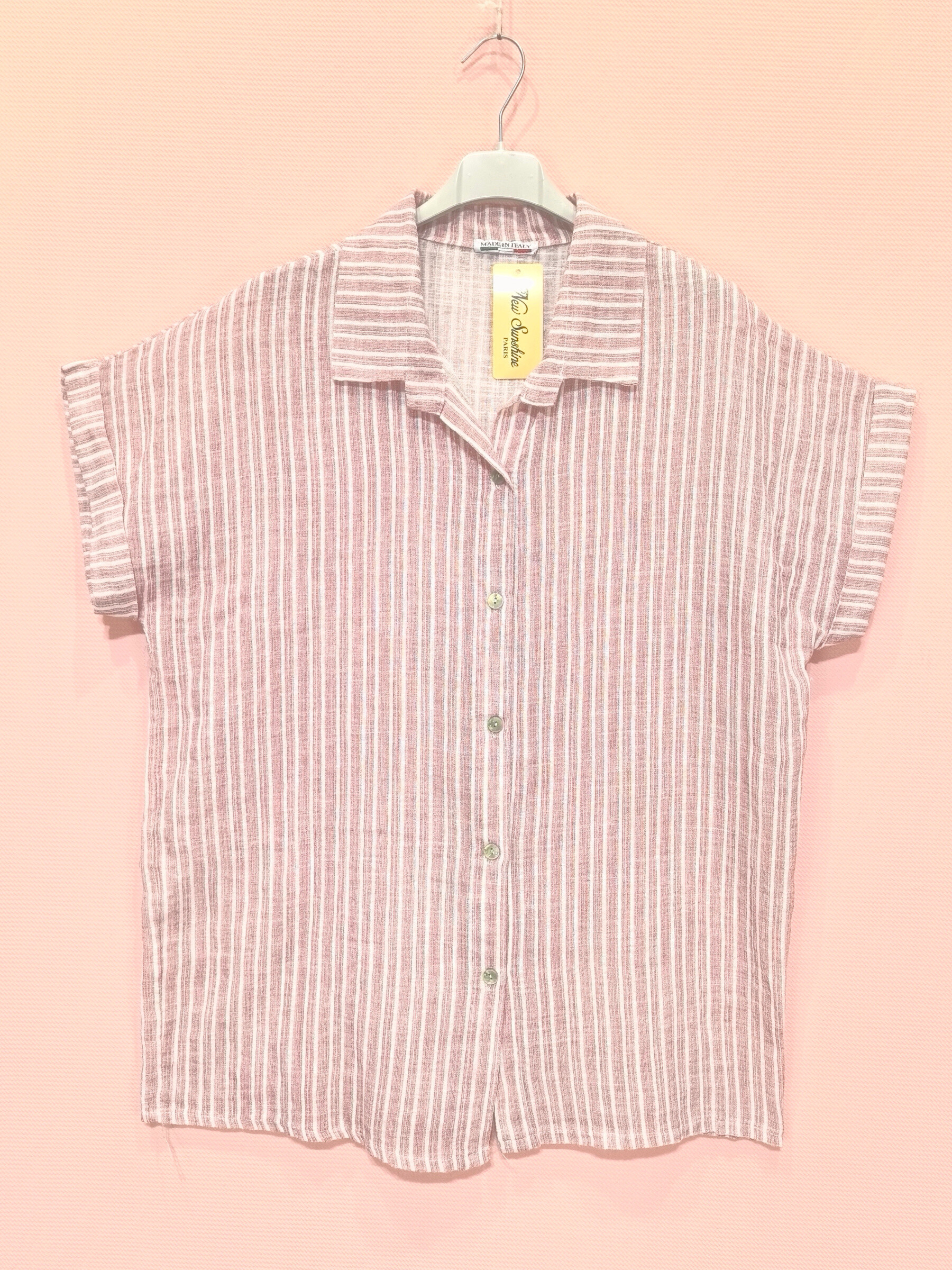 Wholesaler New Sunshine - Related shirt with flared short sleeves, striped, simple buttoning