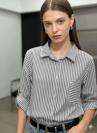 Grossiste New Sunshine - Chemise oversize à rayures – Style casual chic Grossiste New Sunshine - Chemise oversize à rayures – Style casual chic