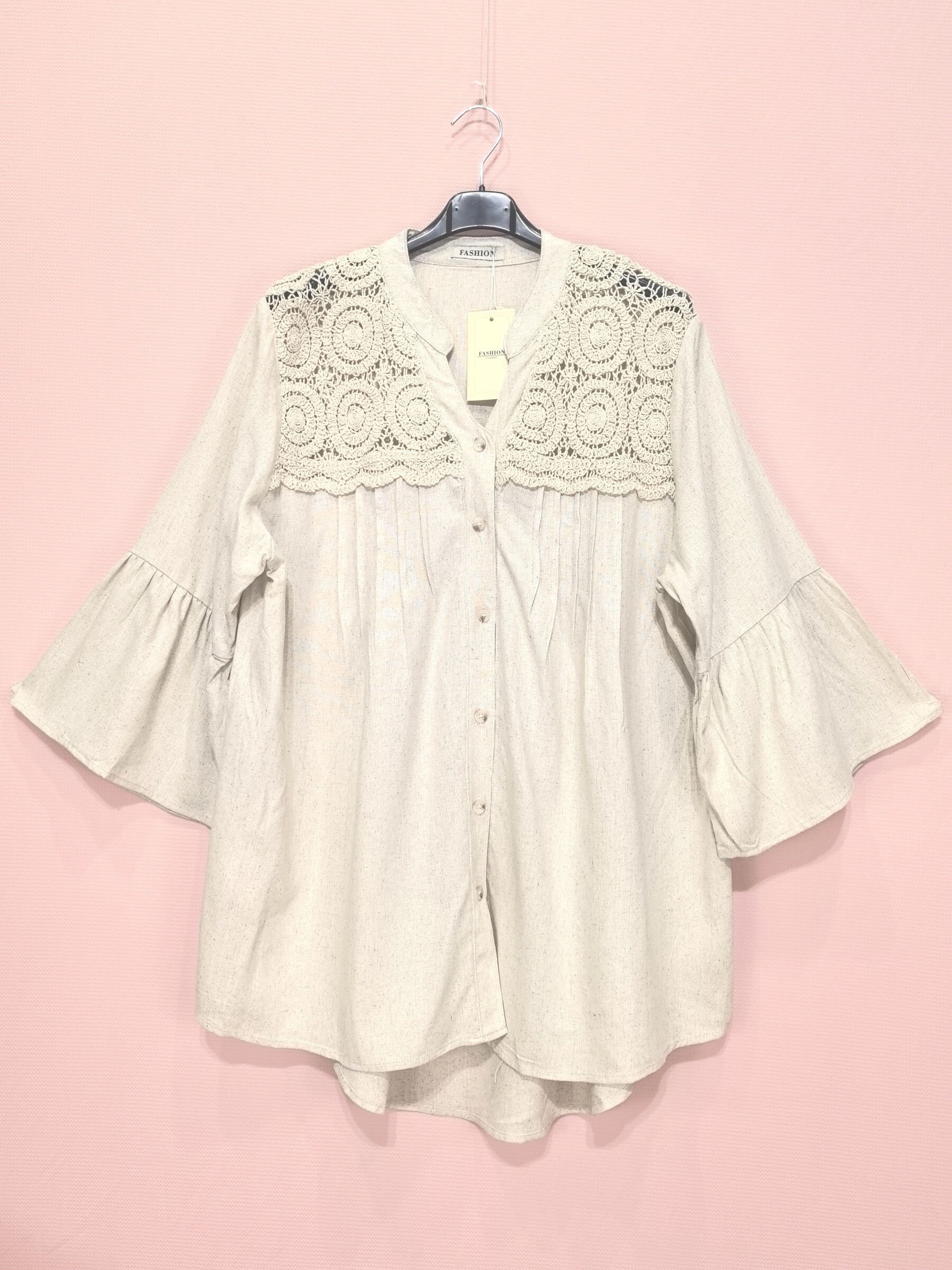 Grossiste New Sunshine - Chemise avec empiècement en dentelle manches volants