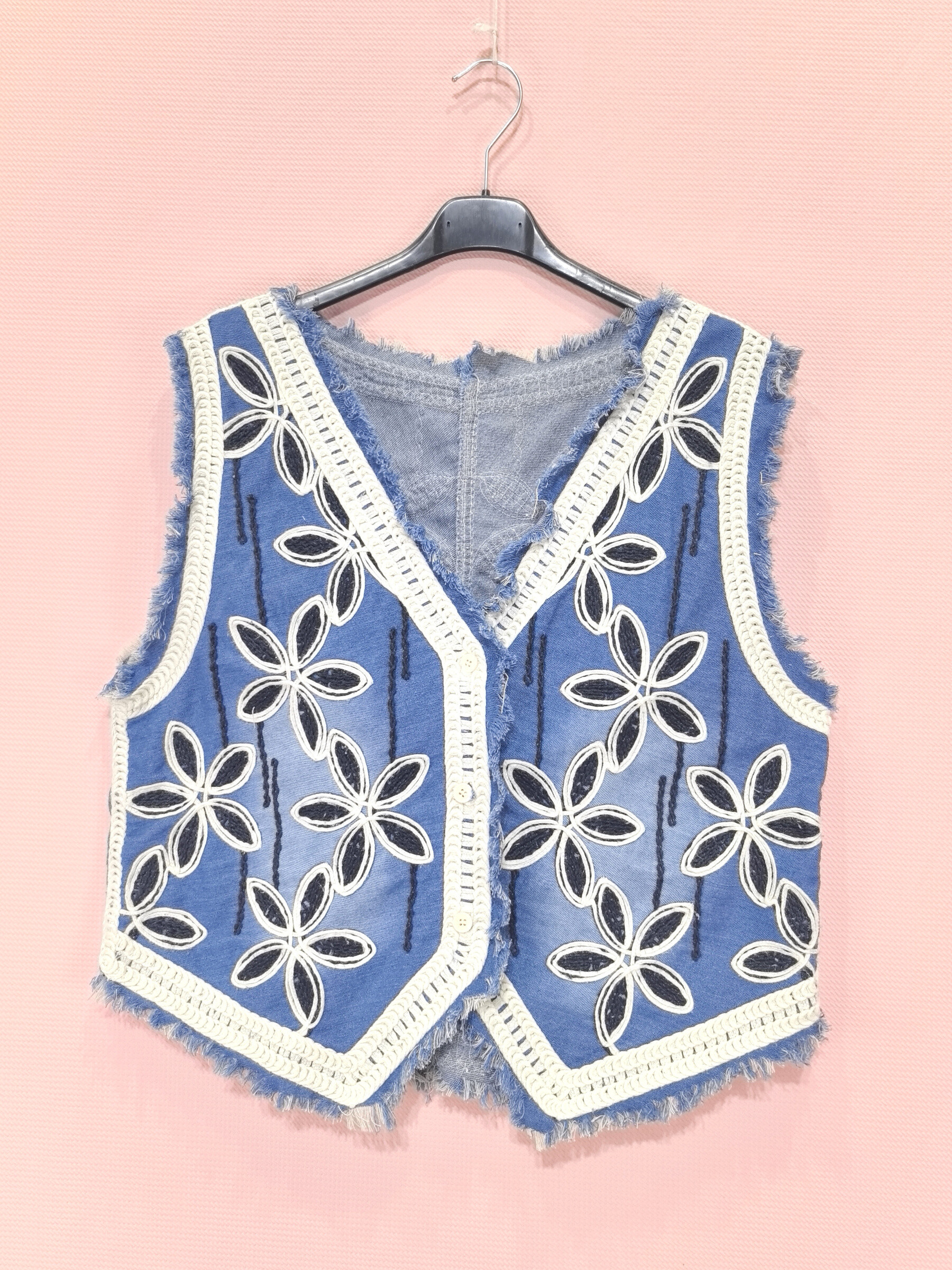 Wholesaler New Sunshine - Embroidered sleeveless jeans vest