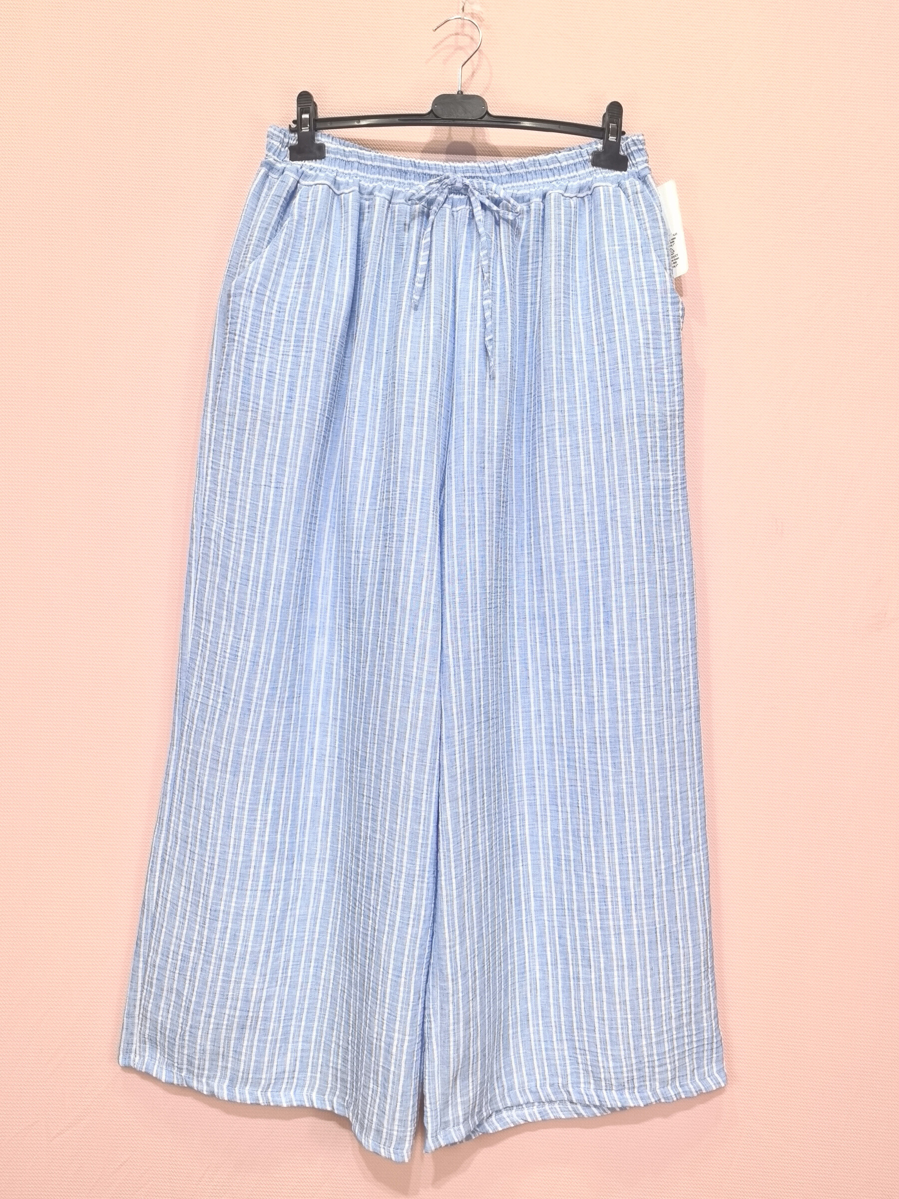 Grossiste New Sunshine - Pantalon large rayé en lin