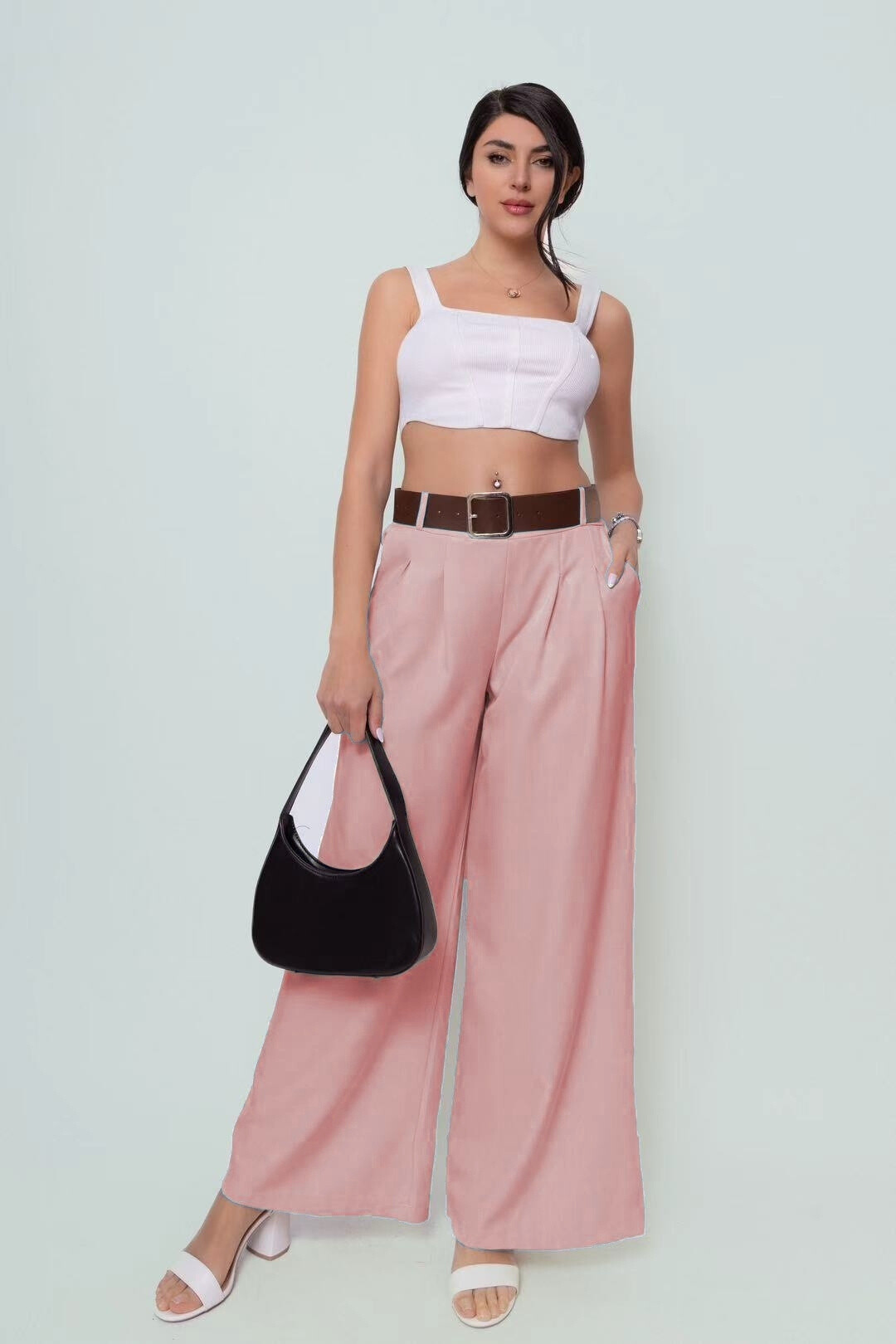 Grossiste New Sunshine - Pantalon pied large avec ceinture