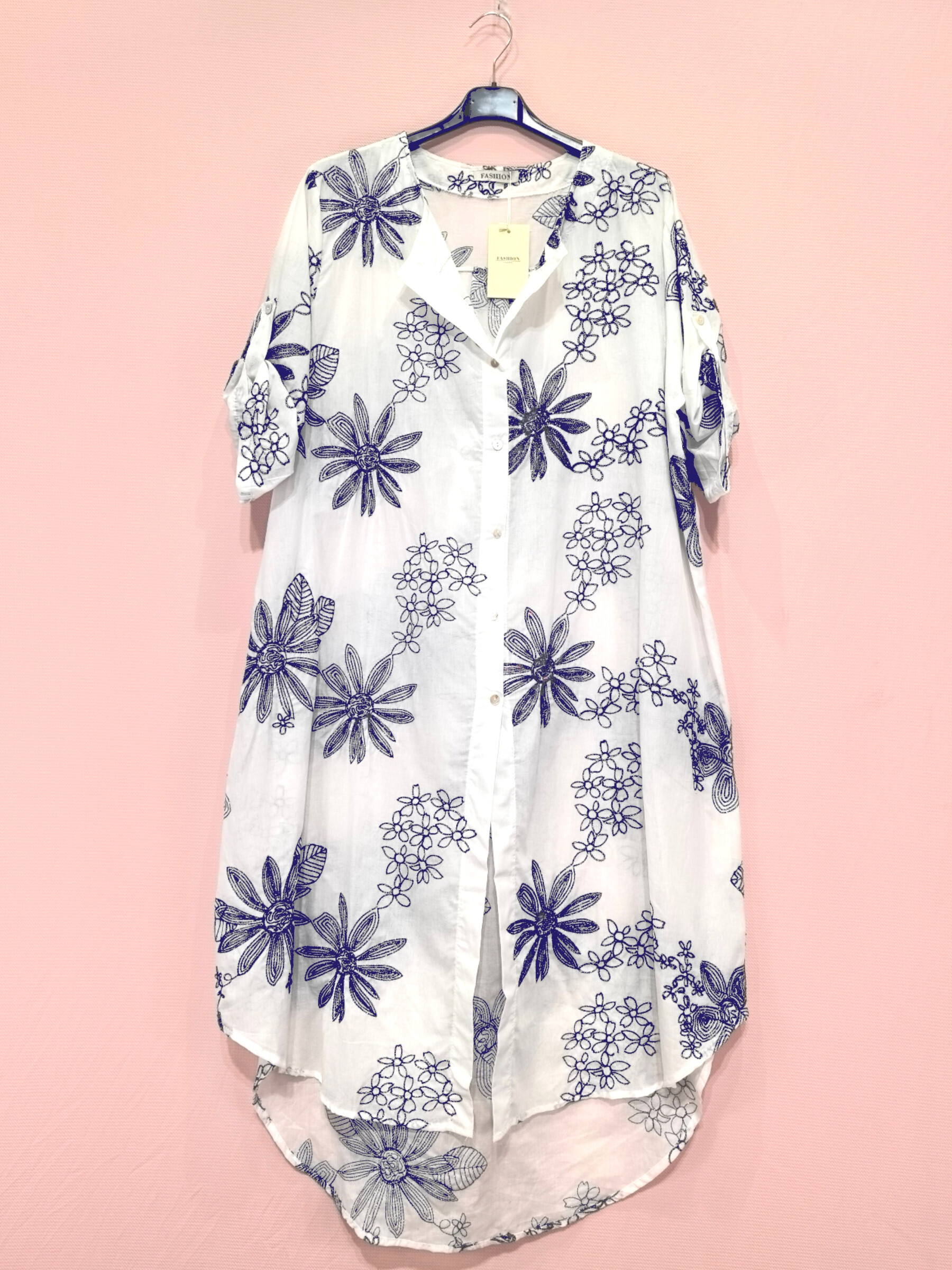 Grossiste New Sunshine - Robe chemise longue brodée