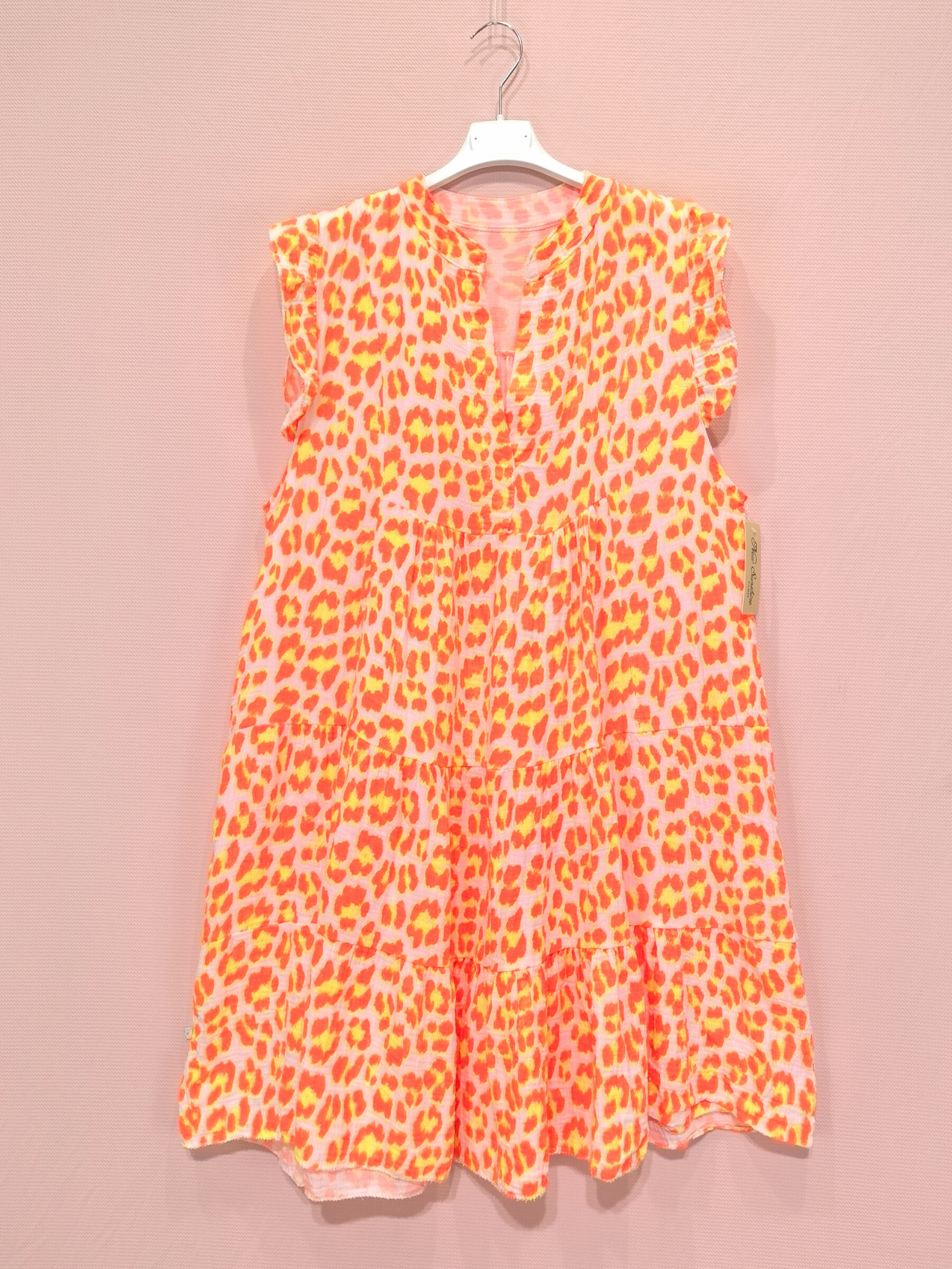 Grossiste New Sunshine - Robe évasée en gaze de coton sans manches imprimé léopard