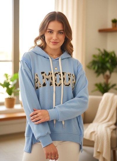 Grossiste New Sunshine - Sweat à capuche – Motif léopard « AMOUR » Grossiste New Sunshine - Sweat à capuche – Motif léopard « AMOUR »