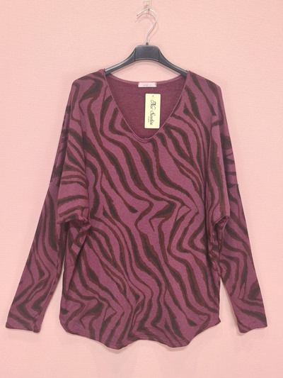 Grossiste New Sunshine - T-shirt oversize manches longues intérieur doux imprimé zèbre Grossiste New Sunshine - T-shirt oversize manches longues intérieur doux imprimé zèbre