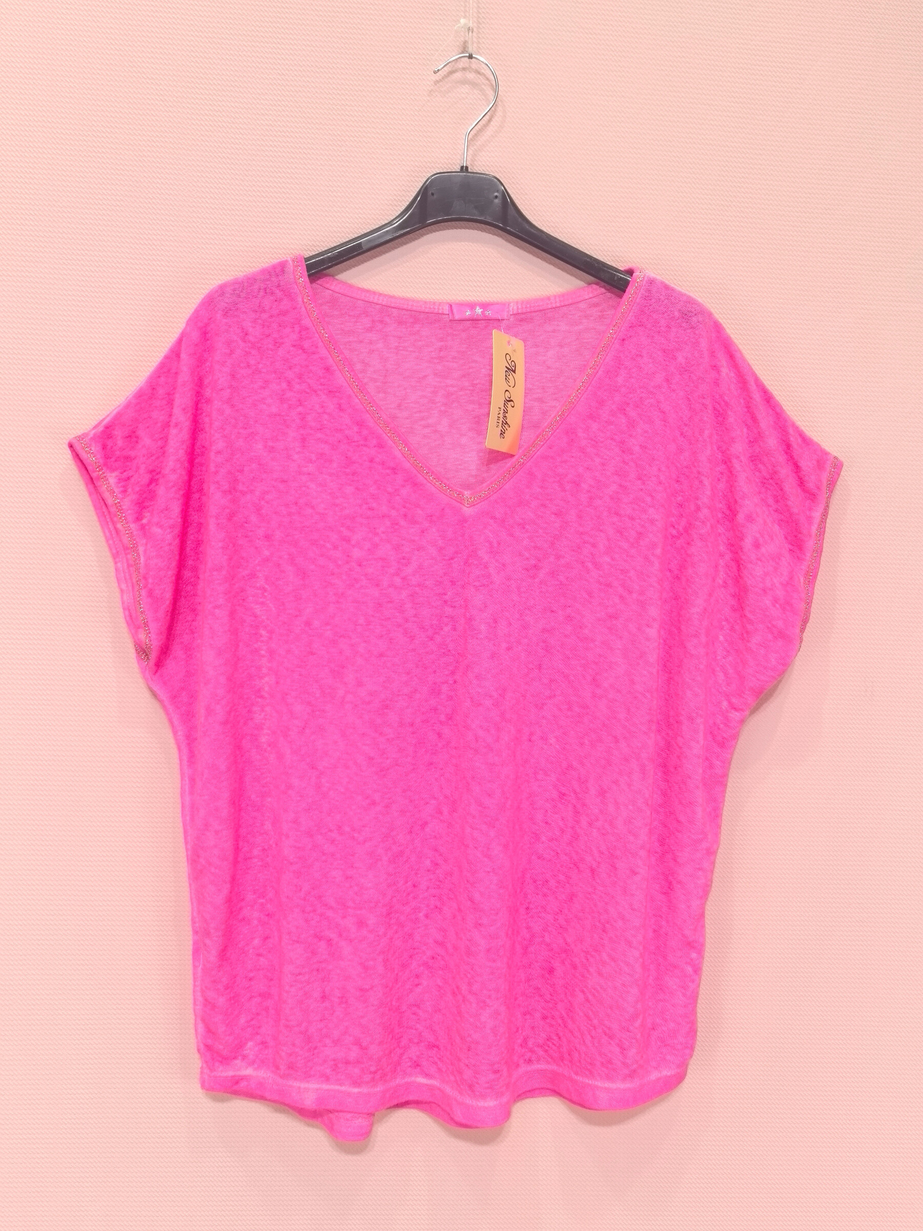 Grossiste New Sunshine - T-shirt ample col v fluo
