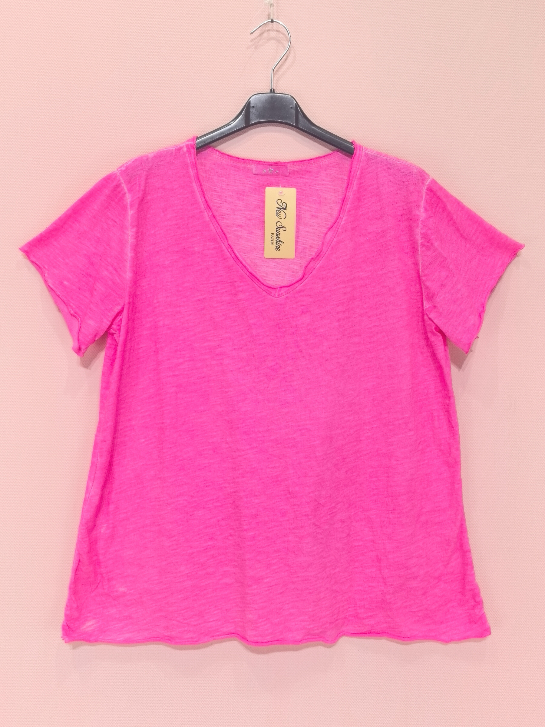 Grossiste New Sunshine - T-shirt col v manches courtes fluo