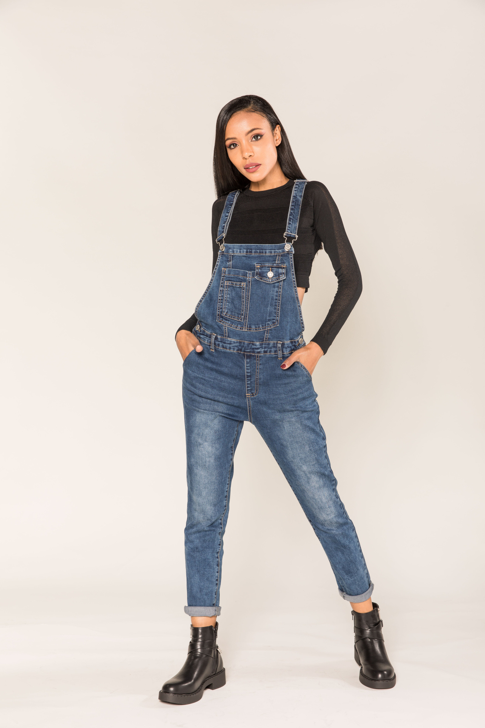 Grossiste Nina Carter - Salopette denim jean boyfriend large stretch