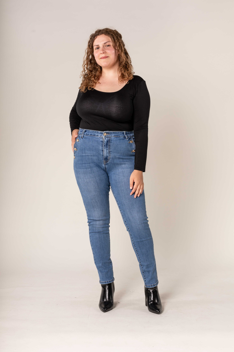Großhändler Nina Carter - Jeans mit hoher Taille und goldenen Knöpfen