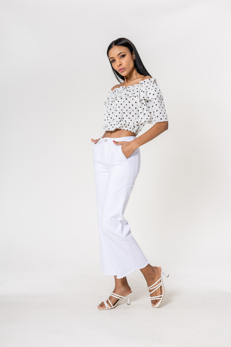 Jean Femme Taille Haute - Coupe Large Style Palazoo / Marlène - Poches Plaquées Boutons Or - Denim Stretch - Nina Carter YY308 - 6