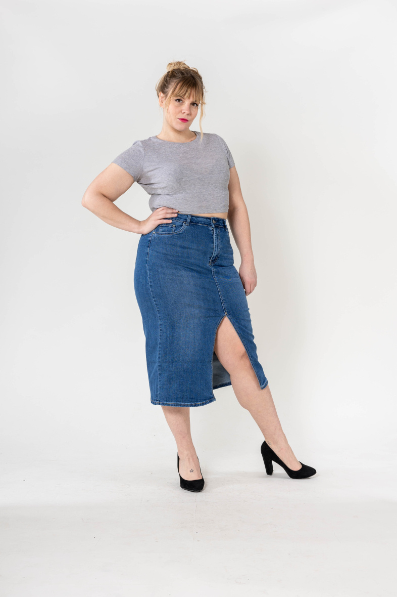 Grossista Nina Carter - Gonna lunga in denim con spacco