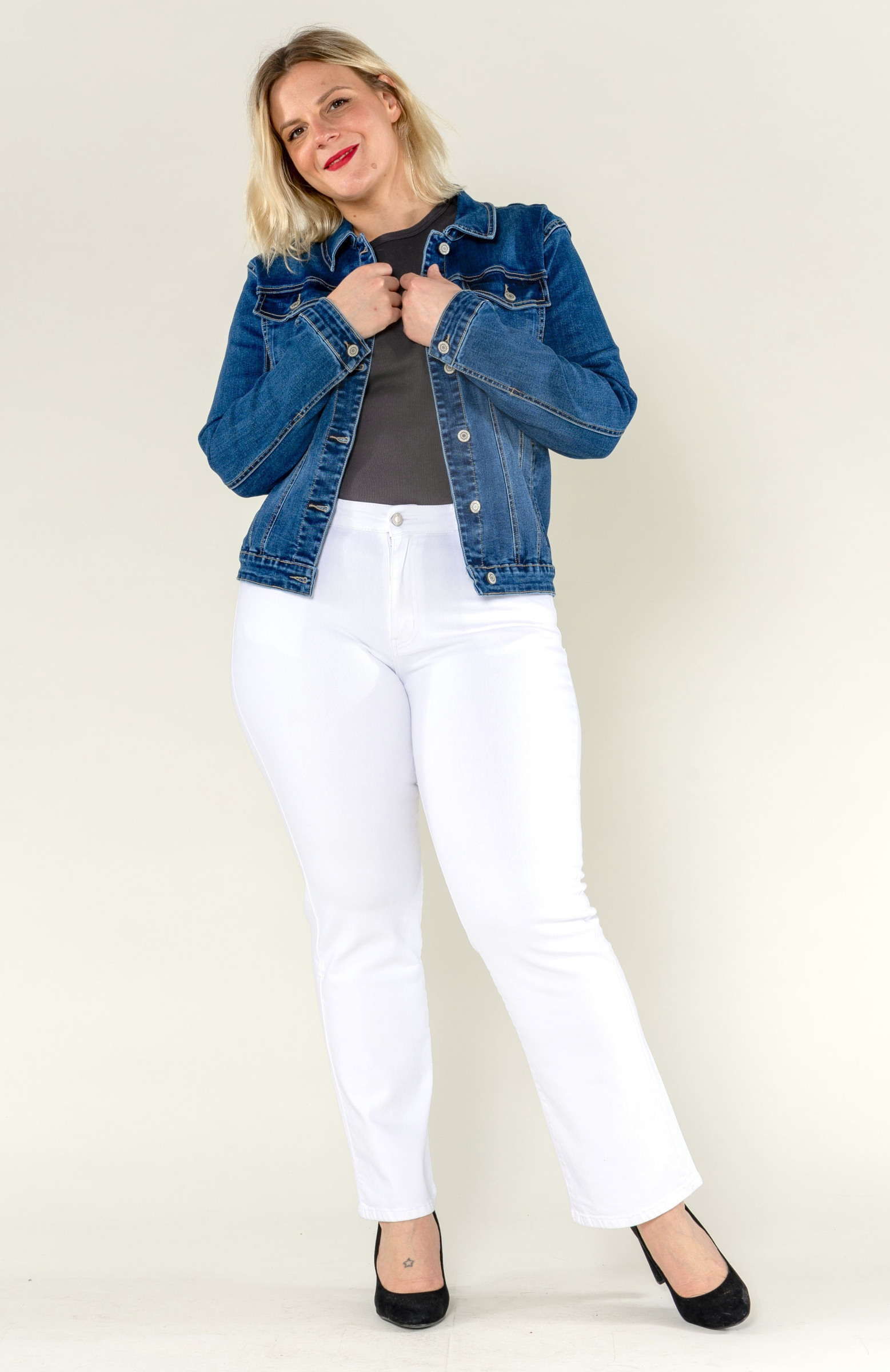 Wholesaler Nina Carter - Plus Size curve denim jacket Nina Carter straight stretch P627