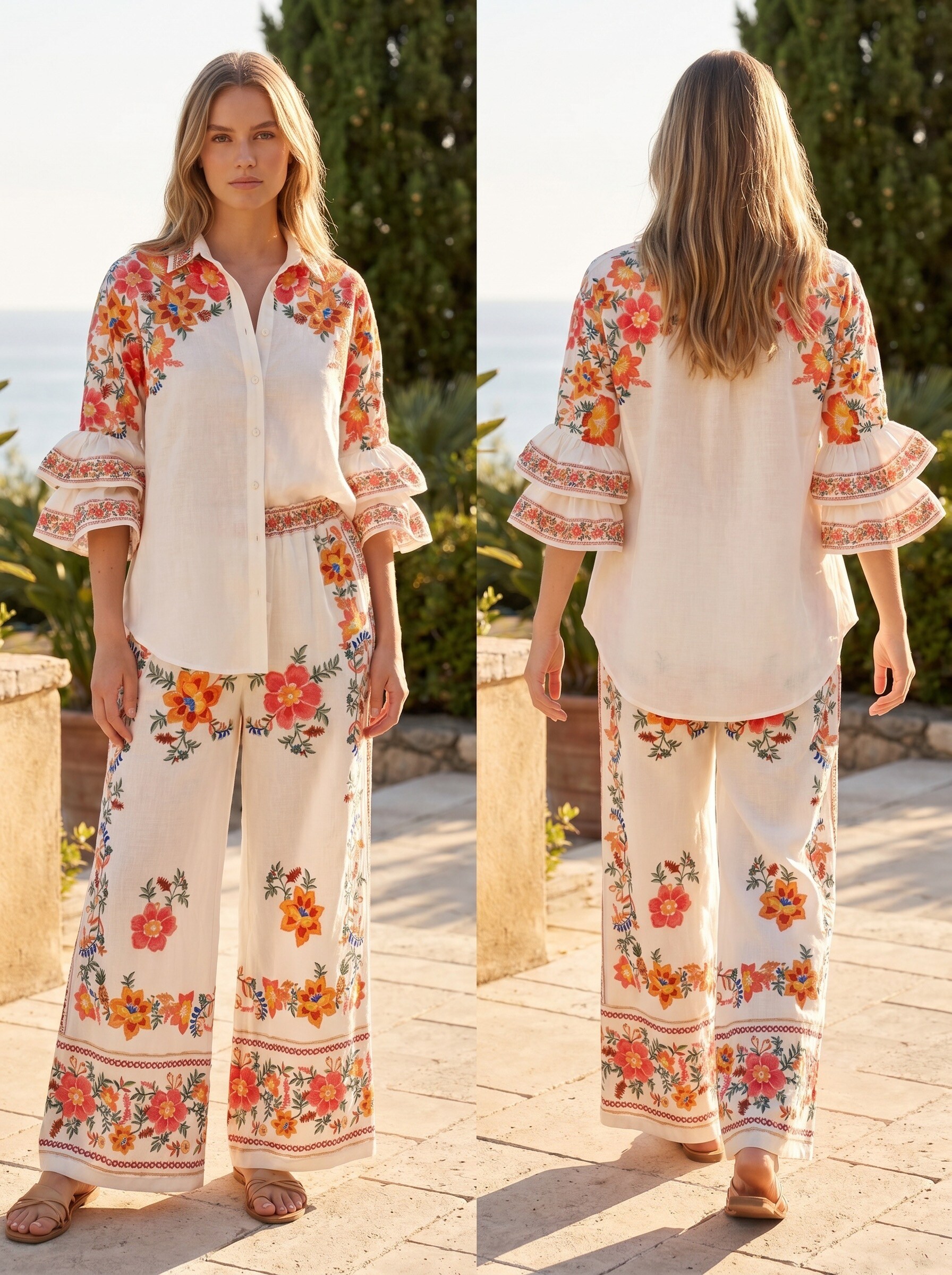 Grossista NOS - Completo camicia con maniche a sbuffo e pantaloni larghi