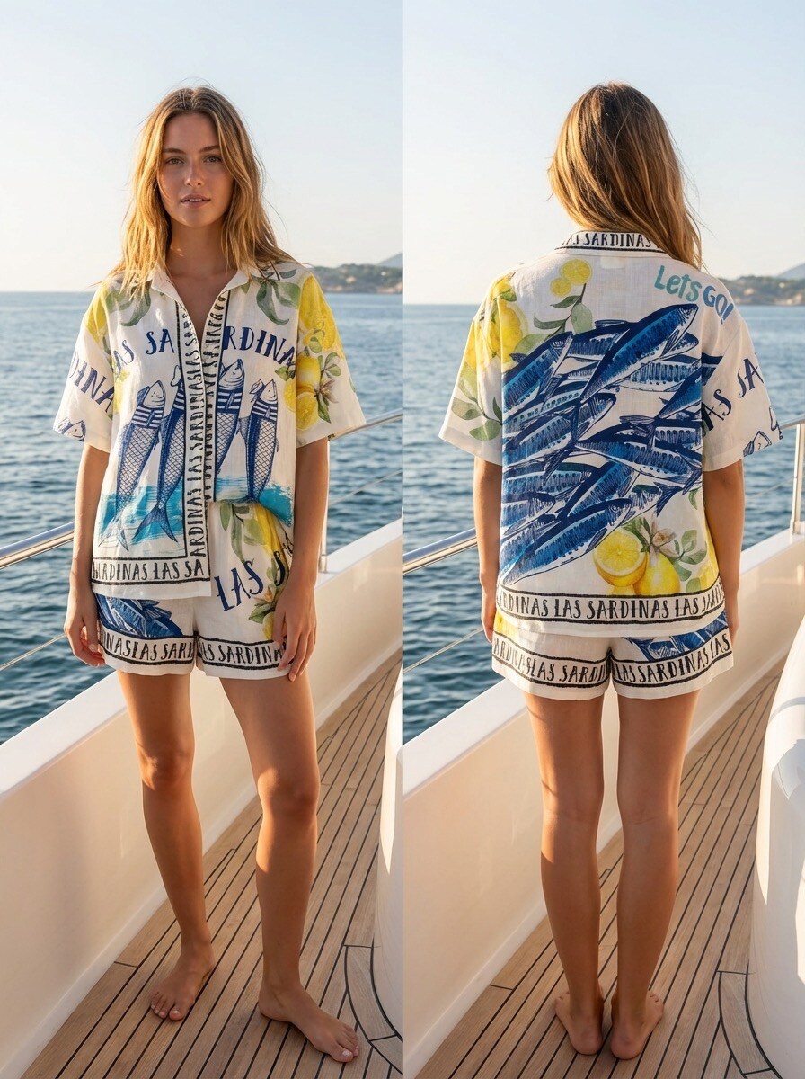 Mayorista NOS - Conjunto de camisa y pantalones cortos estampados