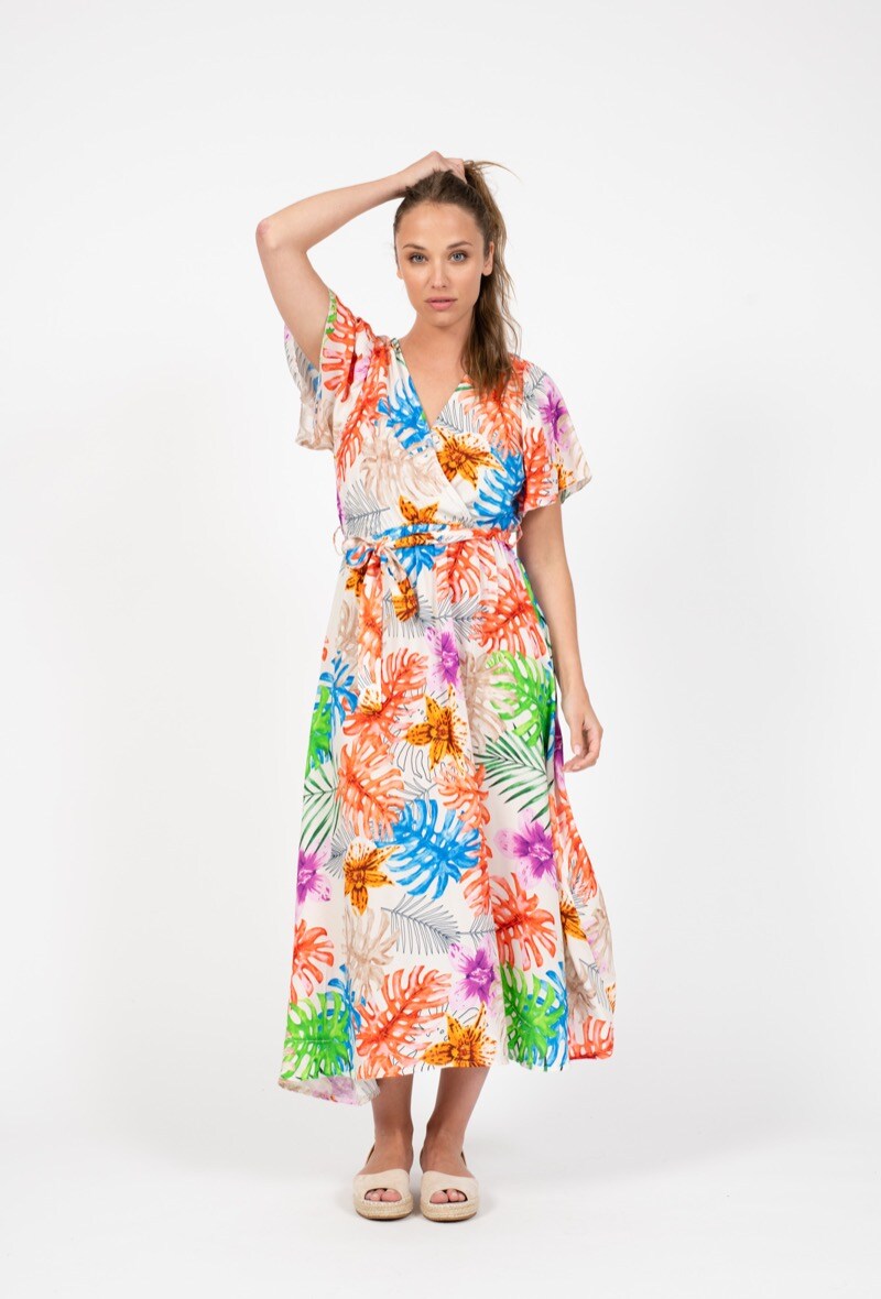 Grossiste NOS - Robe longue cache - coeur à imprimé tropical