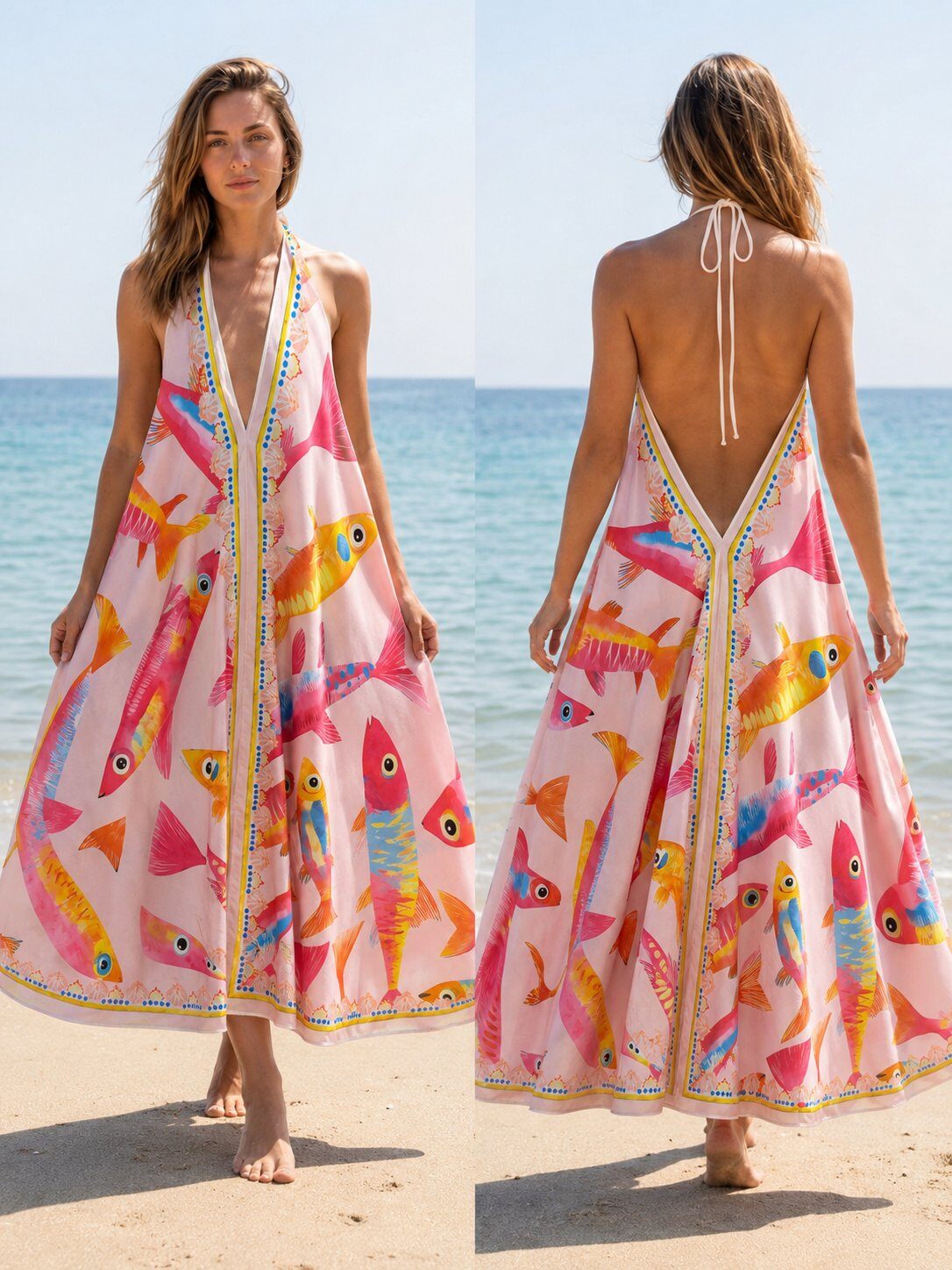 Großhändler NOS - Bedrucktes rückenfreies Kleid