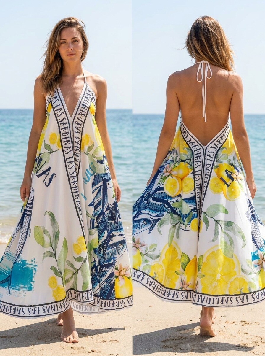 Großhändler NOS - Bedrucktes rückenfreies Kleid
