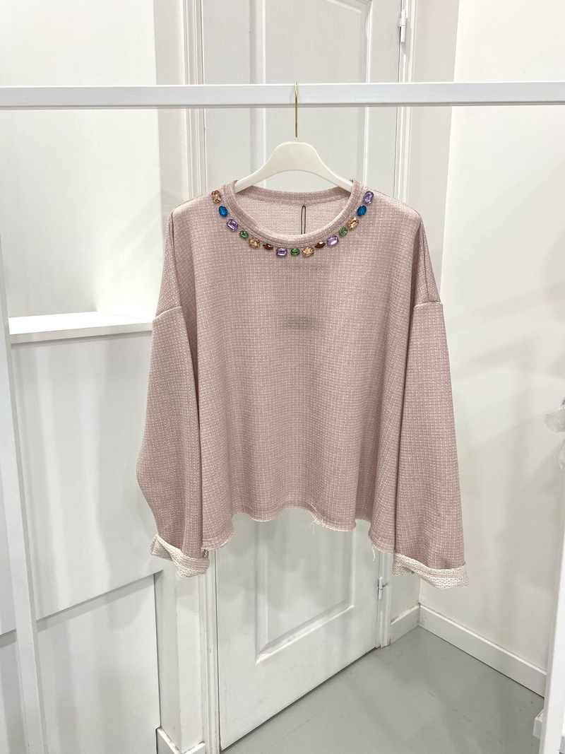 Grossiste NOS - Sweat léger lurex argenté collier diamant