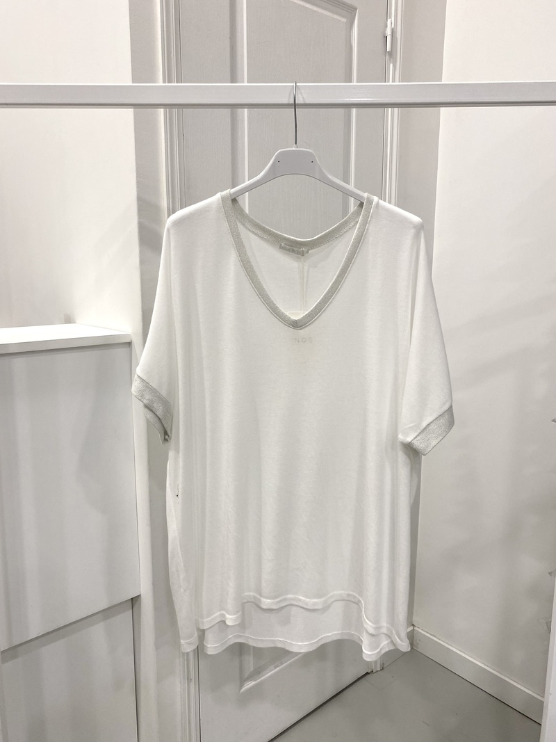 Grossiste NOS - T - Shirt uni col en v lurex