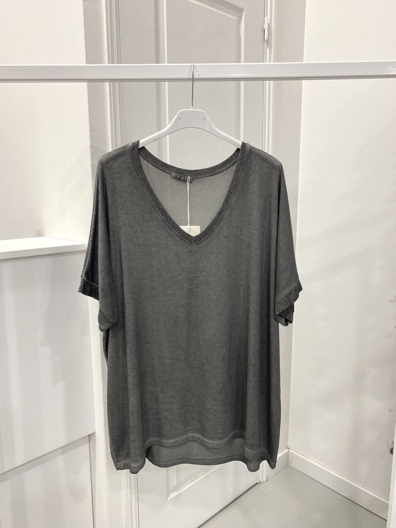 Großhändler NOS - Schlichtes Lurex-T-Shirt mit V-Ausschnitt