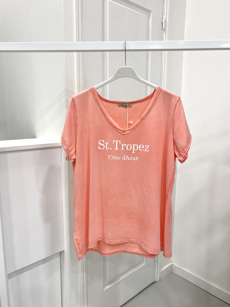 Wholesaler NOS - Washed v-neck t-shirt with “ST TROPEZ” pattern