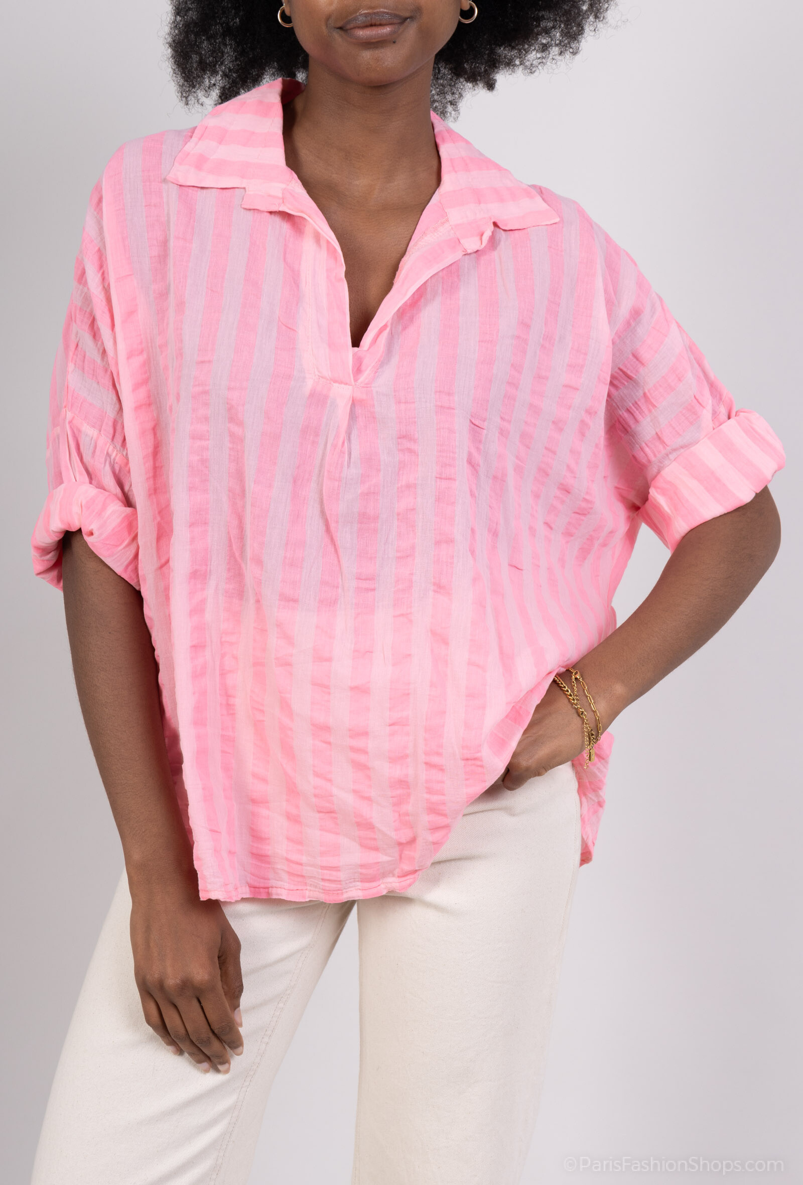 Grossista NOTA BENE - Camicia fluida a strisce fluo