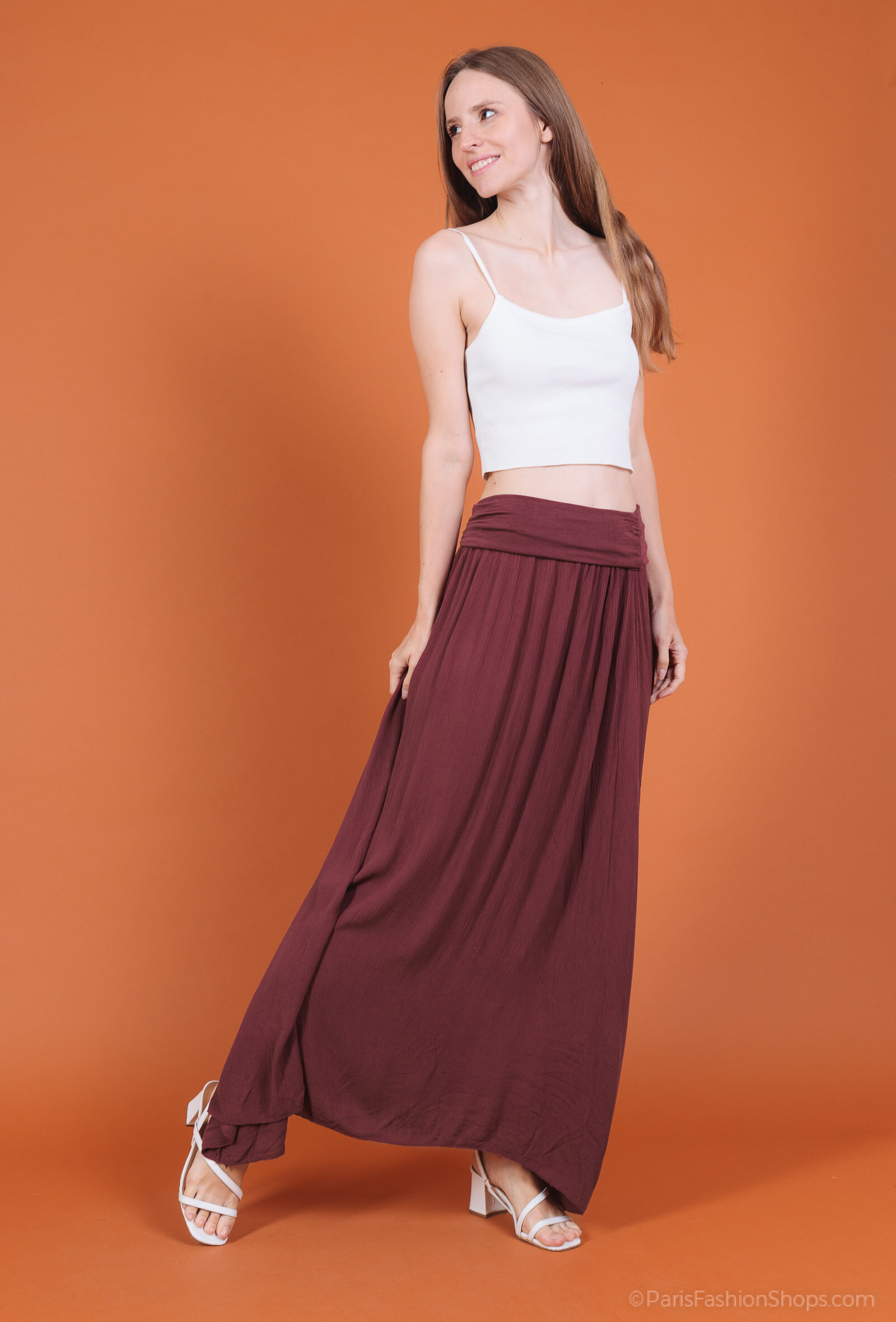 Wholesaler NOTA BENE - Solid Long Skirt – 98% Viscose, 2% Nylon, Flowy Drape