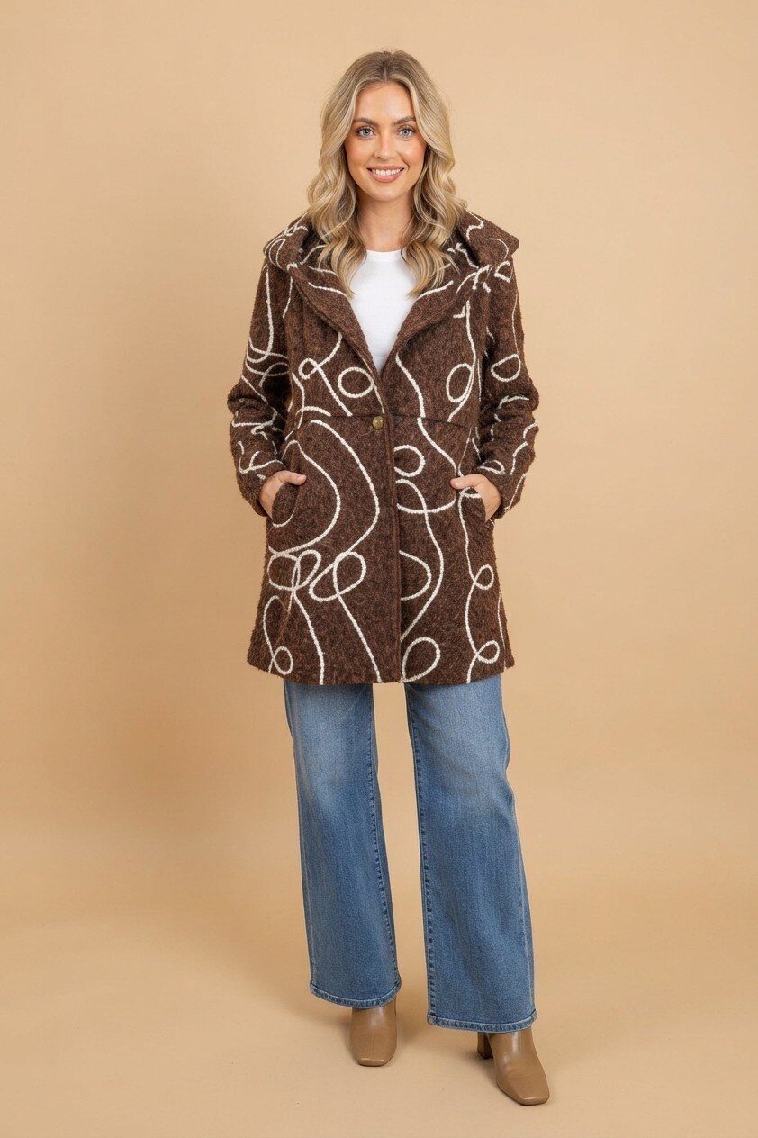 Wholesaler NOTA BENE - Hooded coat with corded graphic patterns