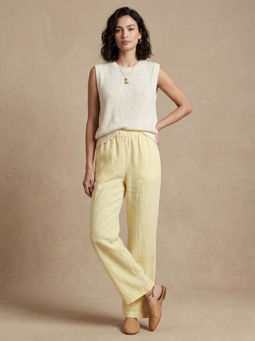 Grossiste NOTA BENE - Pantalon Uni en Lin à Taille Élastiquée – Coupe Confort