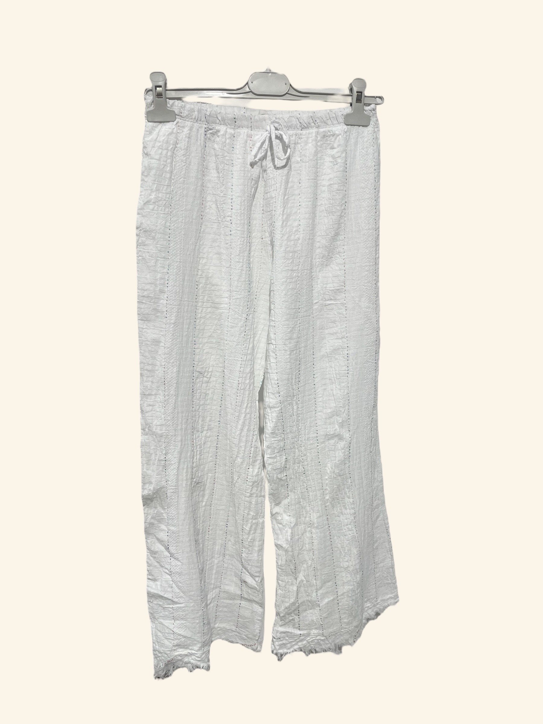 Wholesaler NOTA BENE - Sequined Fringed Pants - Elastic Waist, Decorative Belt, 100% Cotton