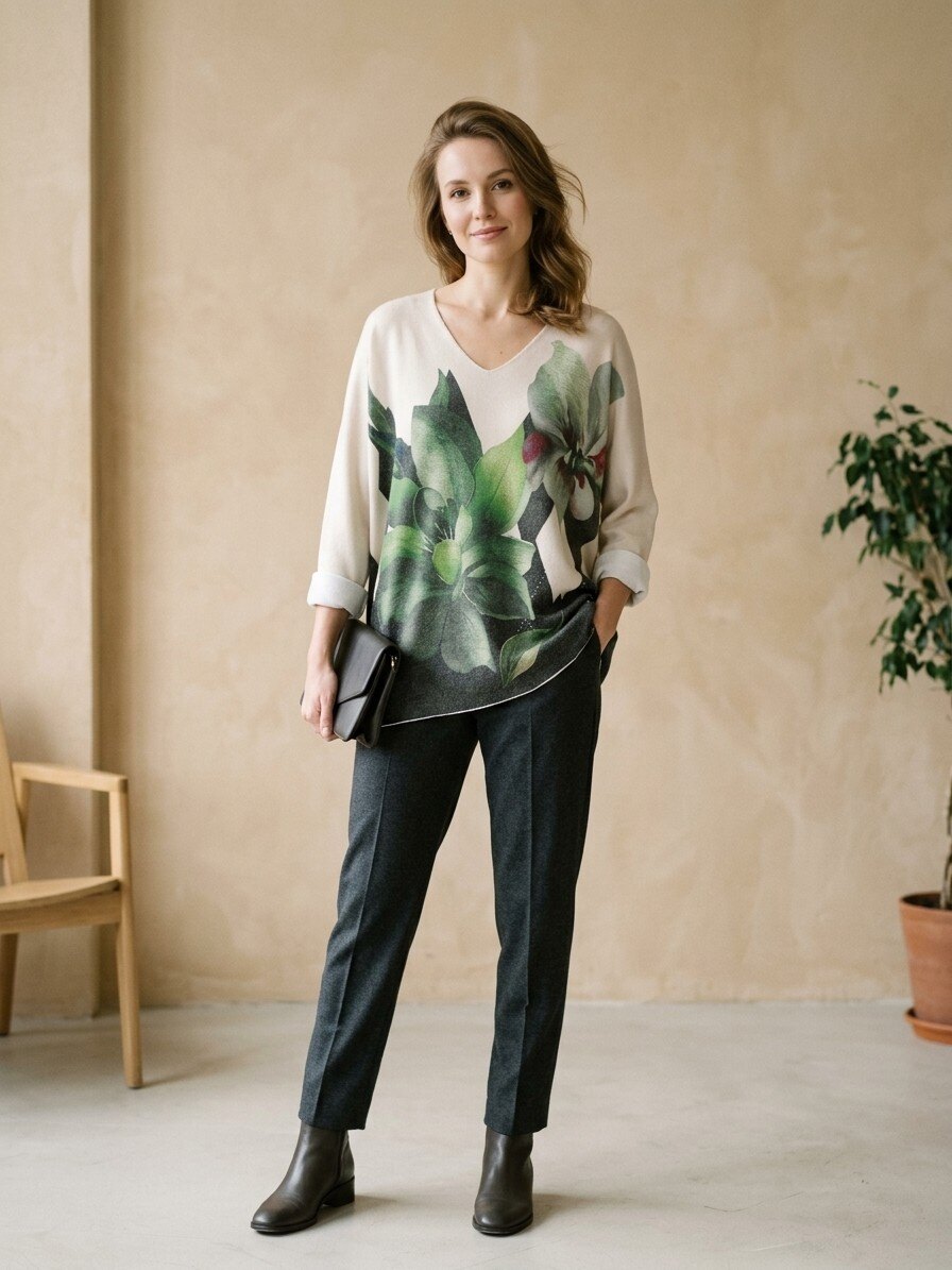 Grossiste NOTA BENE - Pull Léger Oversize Col V avec Imprimé