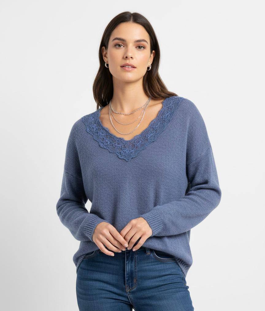 Grossista NOTA BENE - Maglione con Colletto in Pizzo