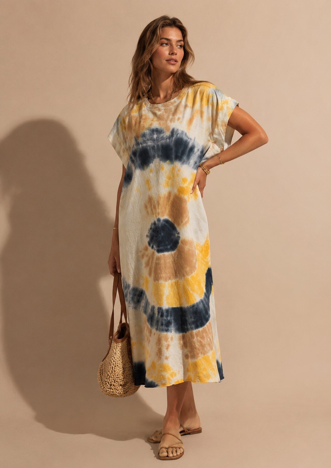Mayorista NOTA BENE - Vestido Camiseta Largo Corte Oversize con Estampado Tie-Dye