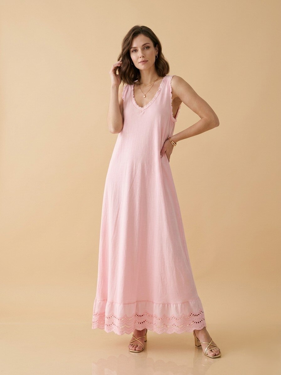 Wholesaler NOTA BENE - Long cotton dress with eyelet embroidery details