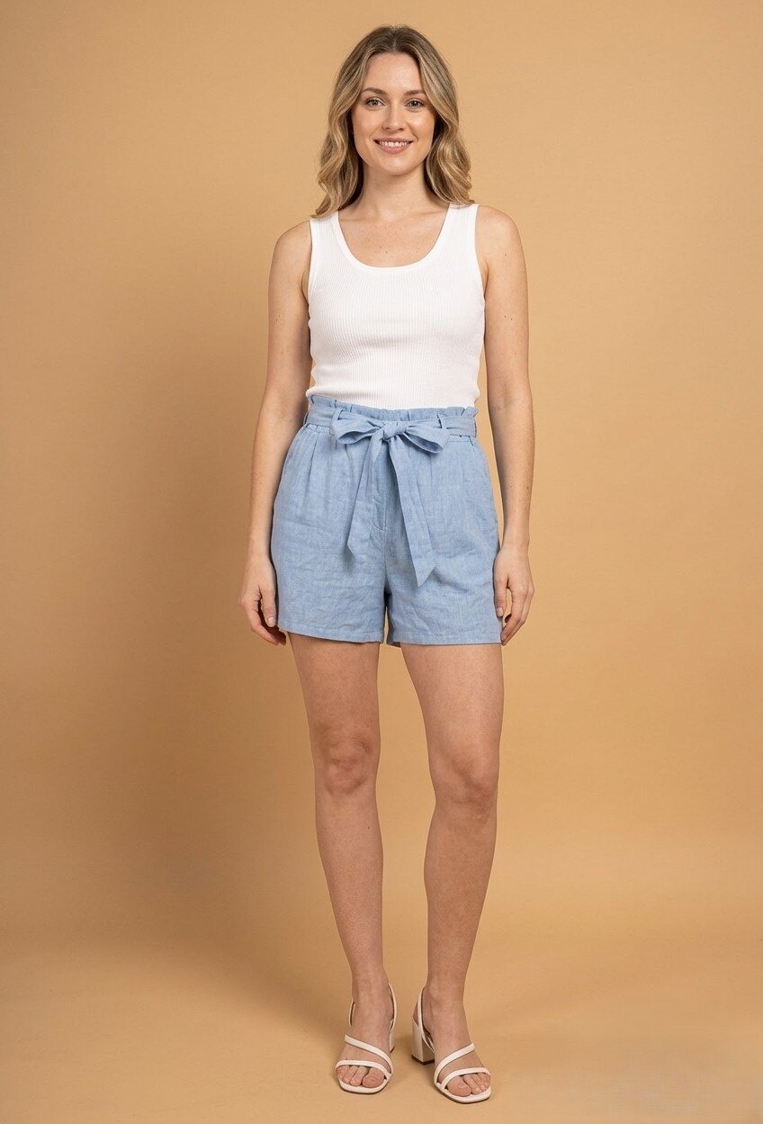 Grossiste NOTA BENE - Short Uni en Lin avec Ceinture Nœud