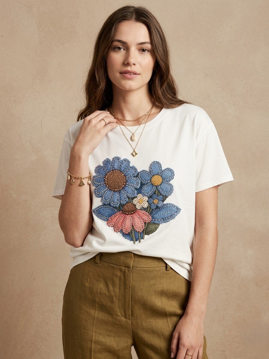 Wholesaler NOTA BENE - Round Neck T-shirt with Print & Rhinestones