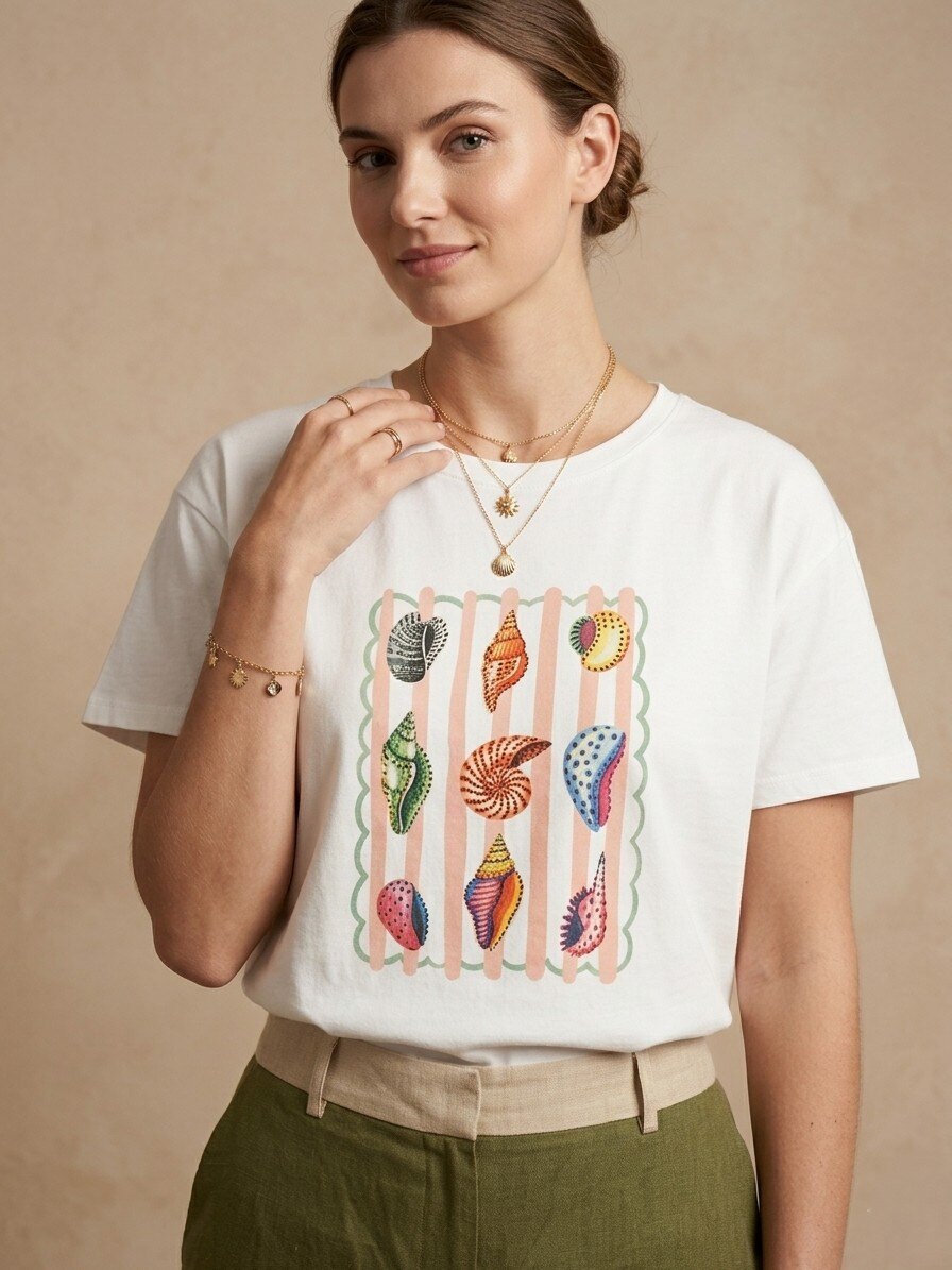 Wholesaler NOTA BENE - Round Neck T-shirt with Print & Rhinestones