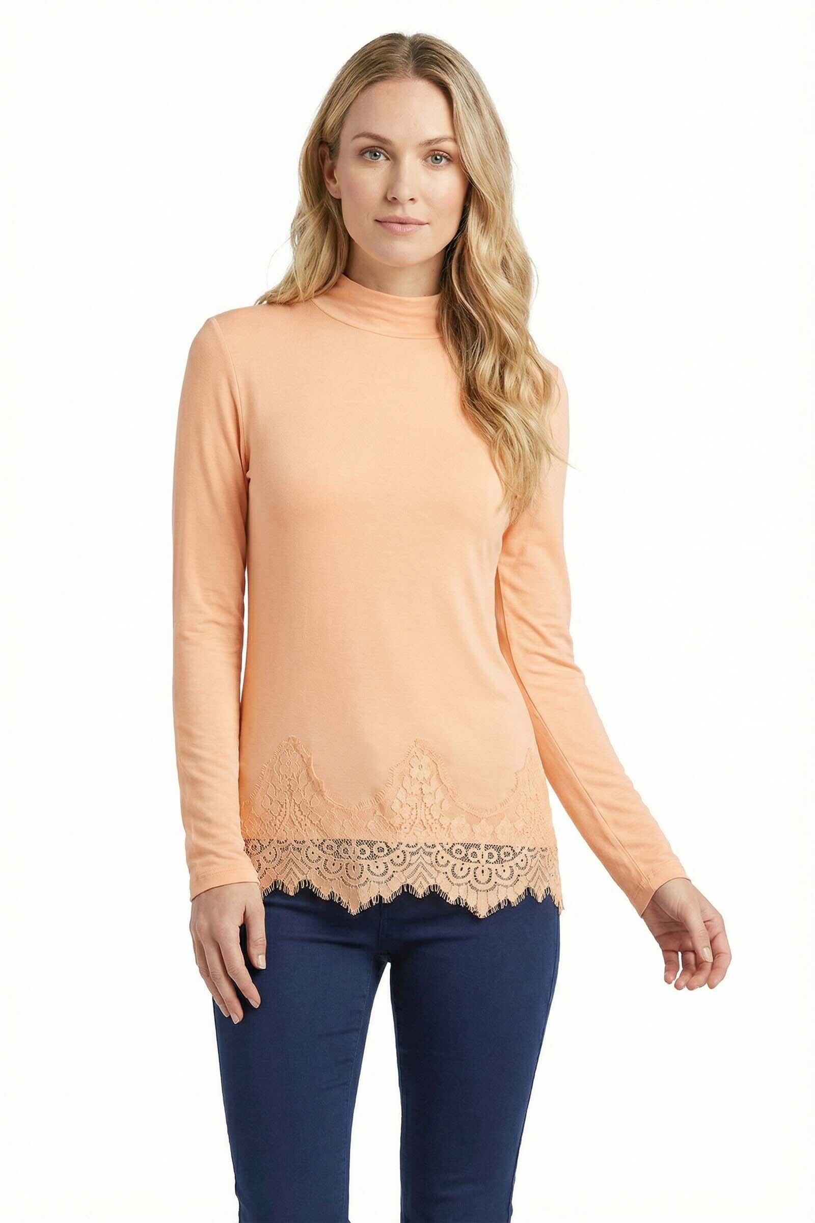 Mayorista NOTA BENE - Camiseta de cuello alto con detalle de encaje