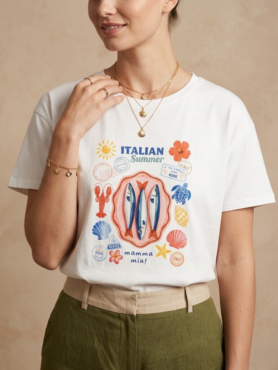 Wholesaler NOTA BENE - Round Neck T-shirt with Print & Rhinestones