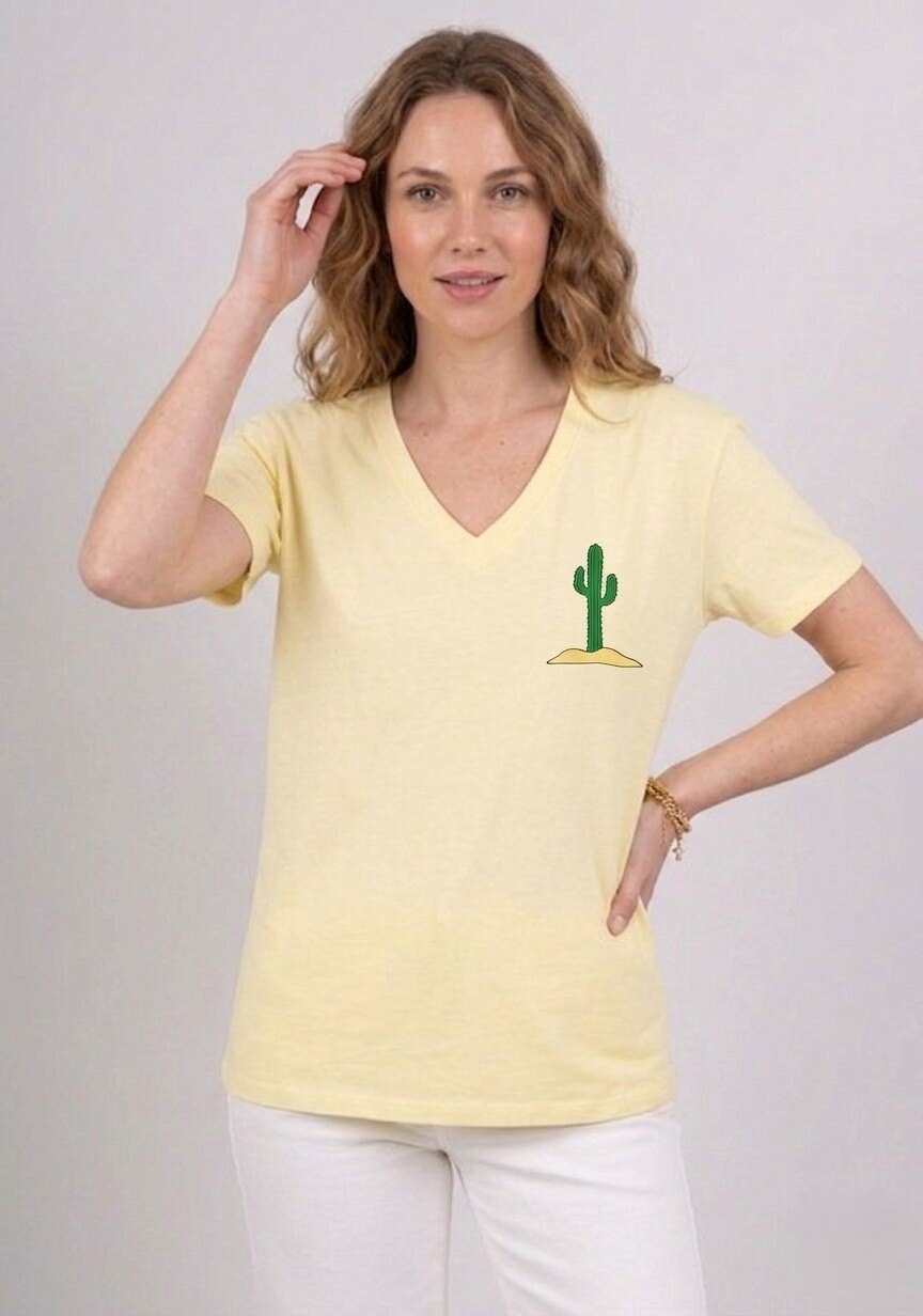 Grossista NOTA BENE - T-shirt in Cotone con Scollo a V – Stampa Cactus e Floreale