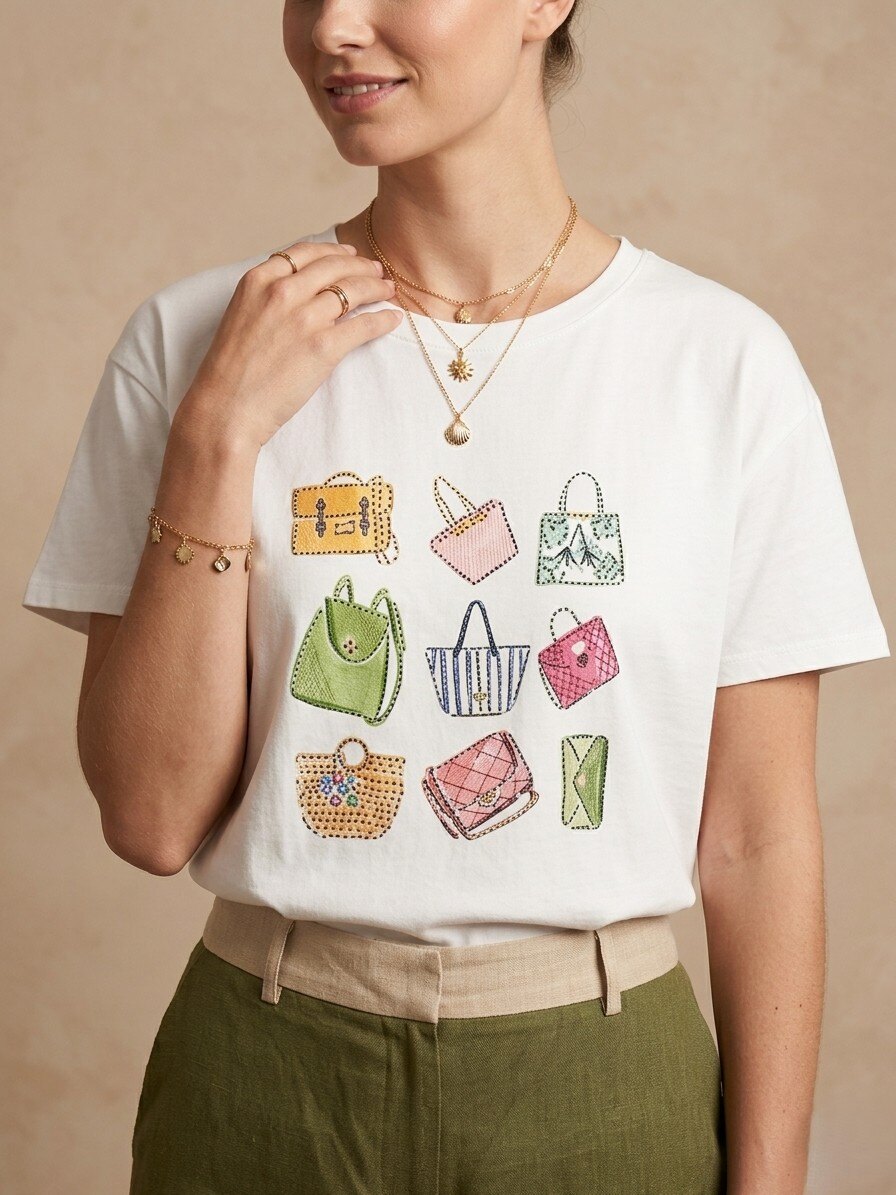 Wholesaler NOTA BENE - Round Neck T-shirt with Print & Rhinestones