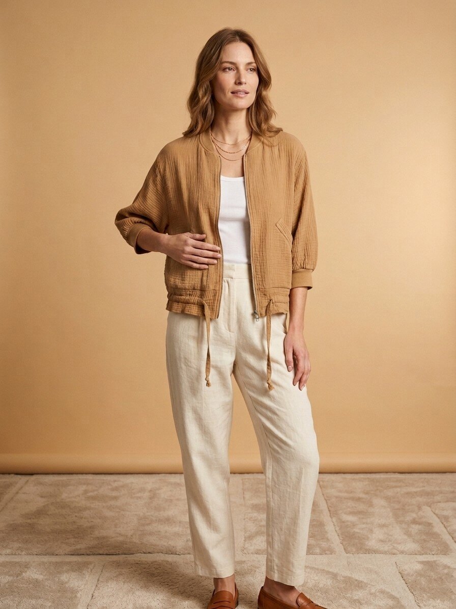 Wholesaler NOTA BENE - Short Zipped Jacket in Cotton Gauze