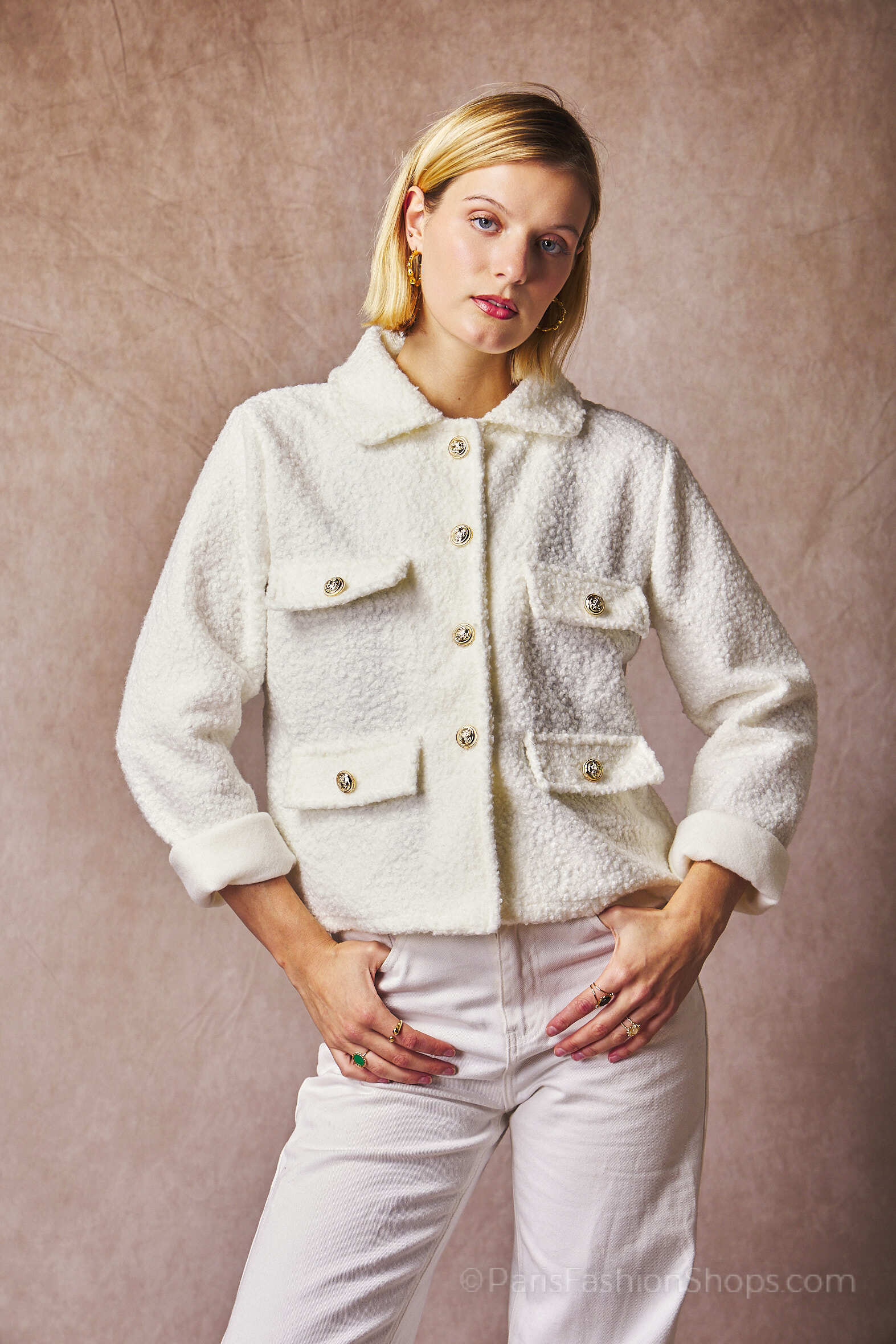 Grossiste NOTA BENE - Veste en Bouclé – Boutons Dorés
