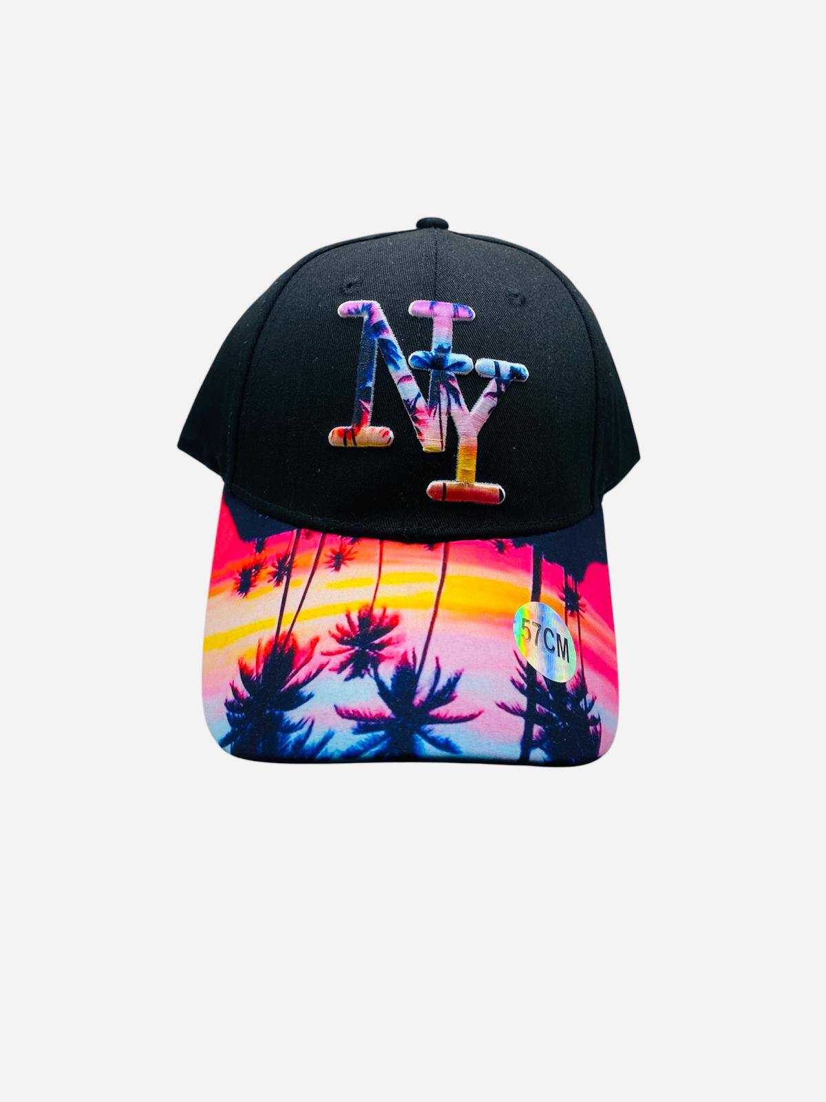 Wholesaler NY - NY cap with palm tree embroidery sunset design for adults/teens