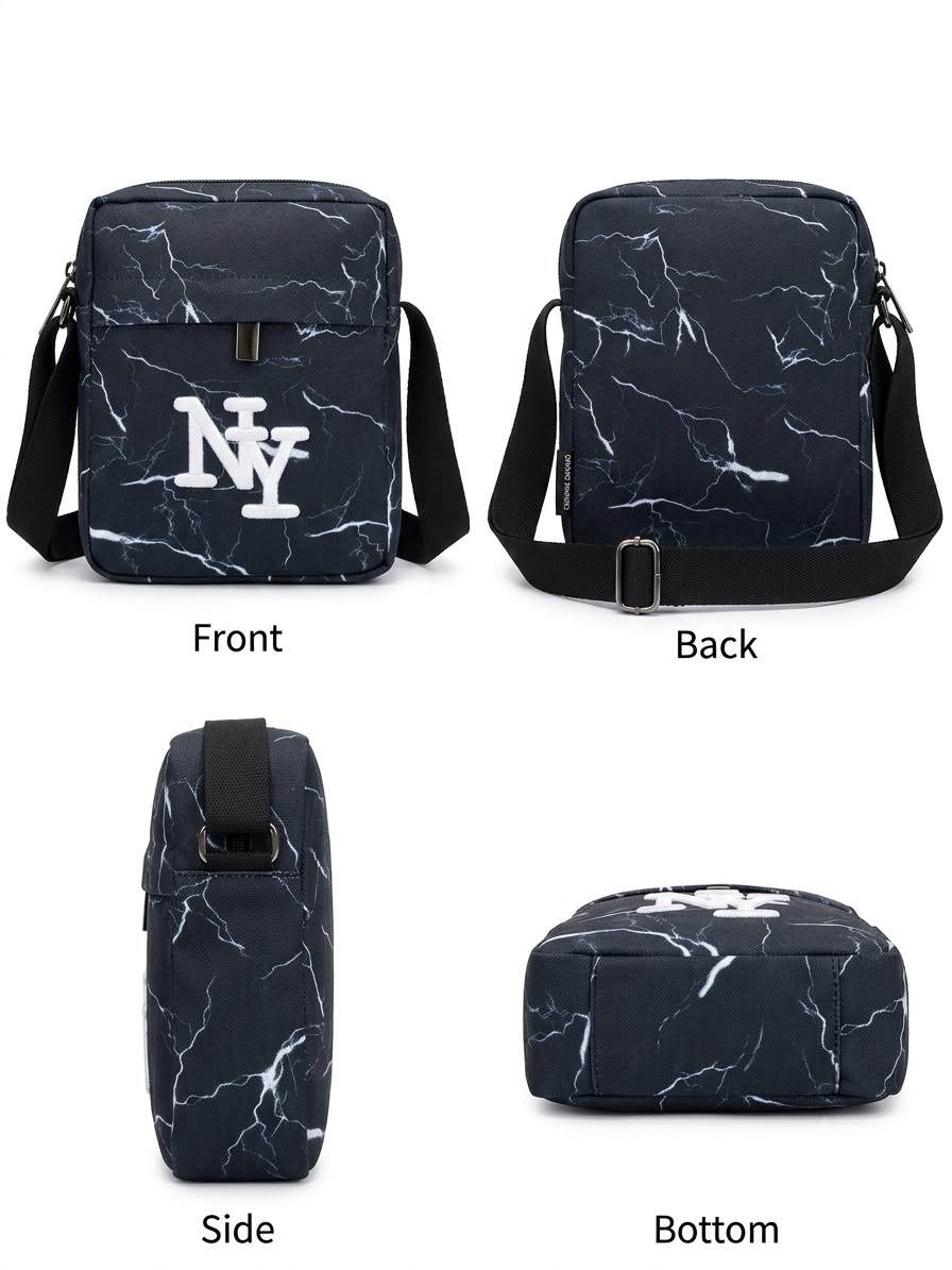 Wholesaler NY - NY black and white lightning crossbody bag with white logo