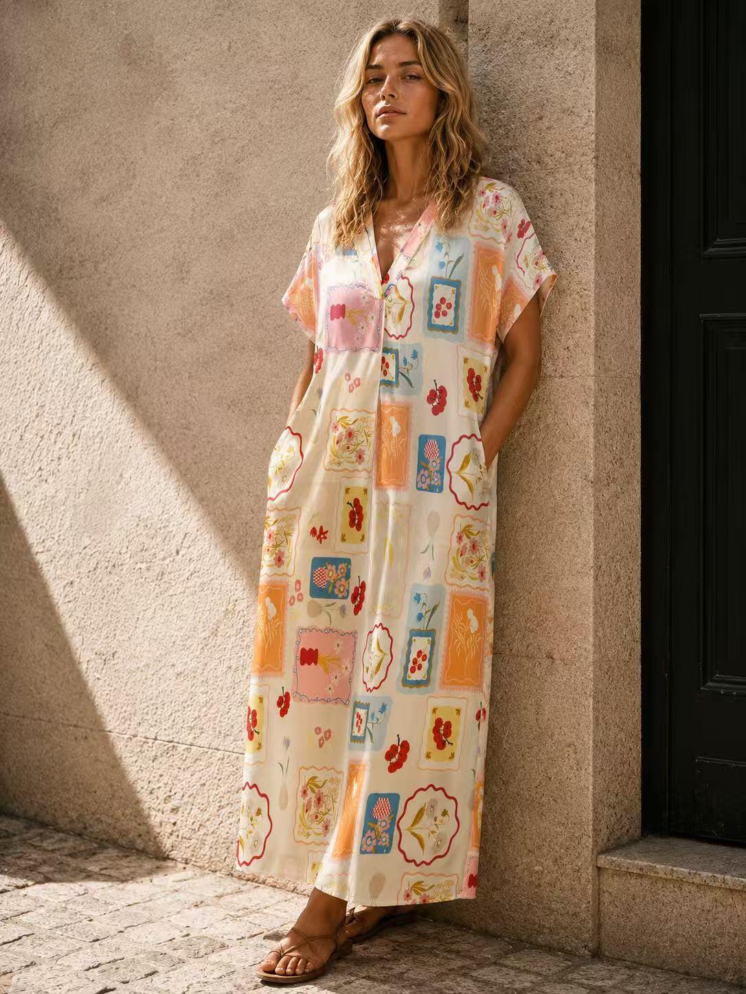 Wholesaler O.TD - Long dress with pockets floral patchwork print
