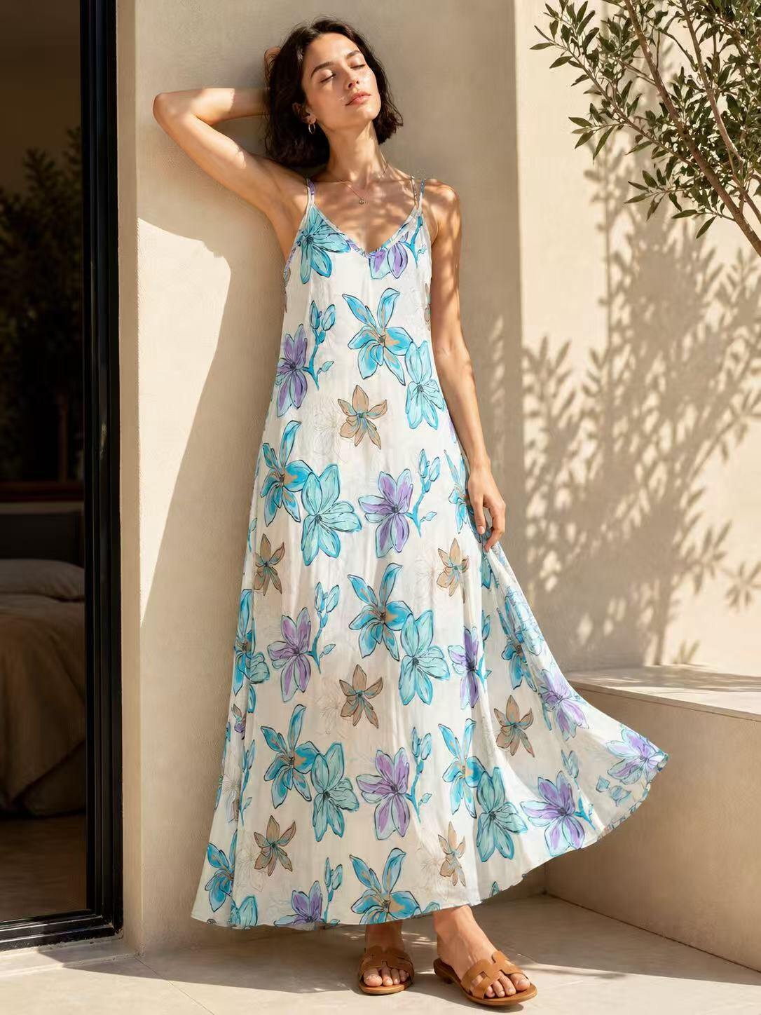 Mayorista O.TD - Vestido largo de tirantes con estampado floral