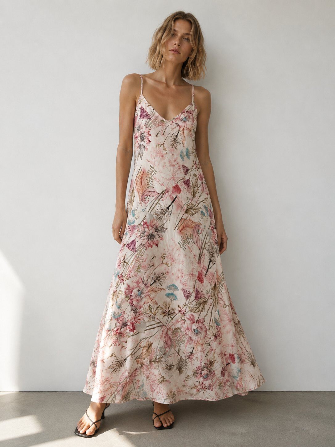 Mayorista O.TD - Vestido largo de tirantes con estampado floral